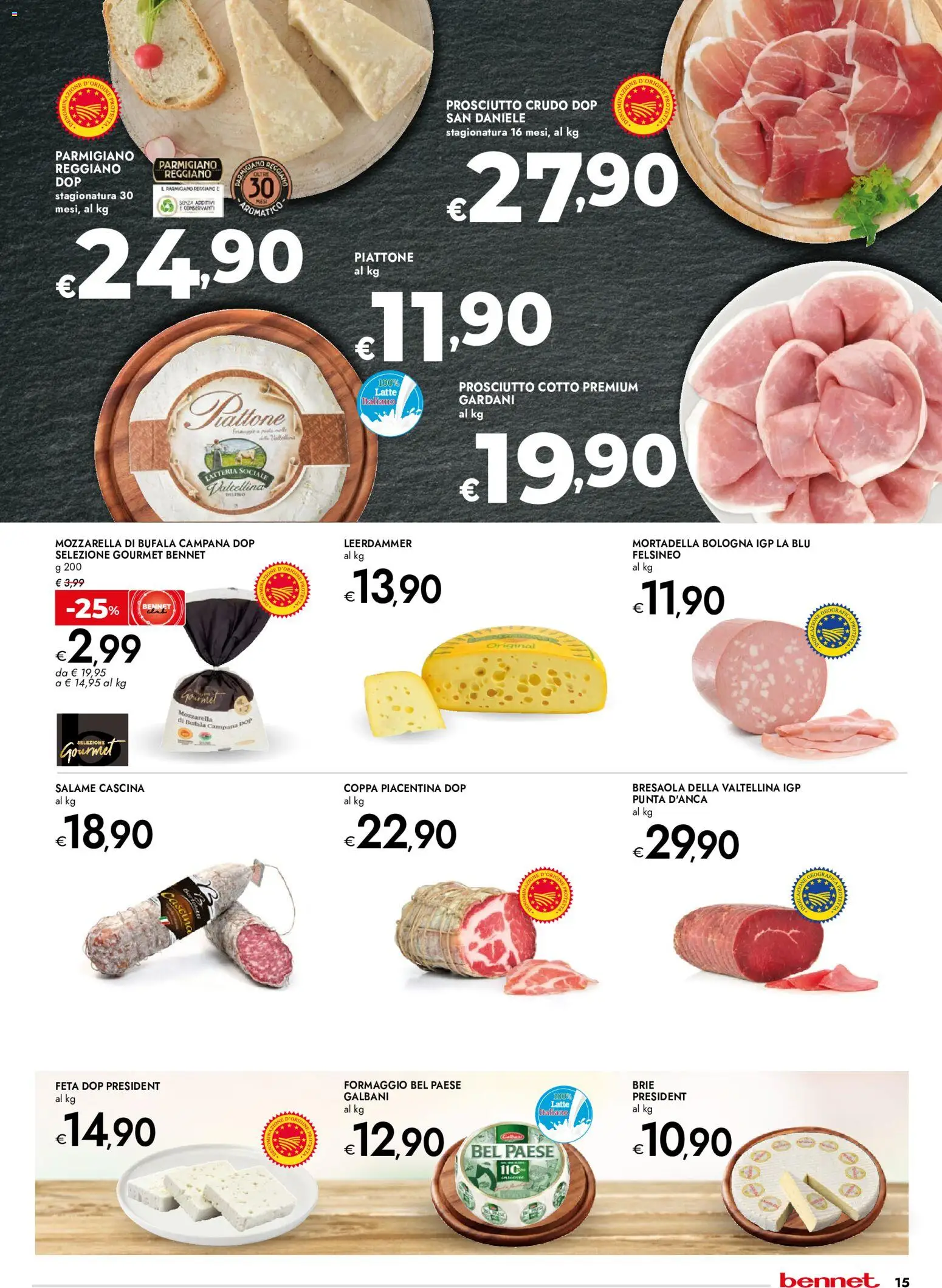 Volantino bennet del 13/08/2026 | Pagina: 15 | Prodotti: Prosciutto Crudo, Bresaola, Mozzarella, Parmigiano reggiano