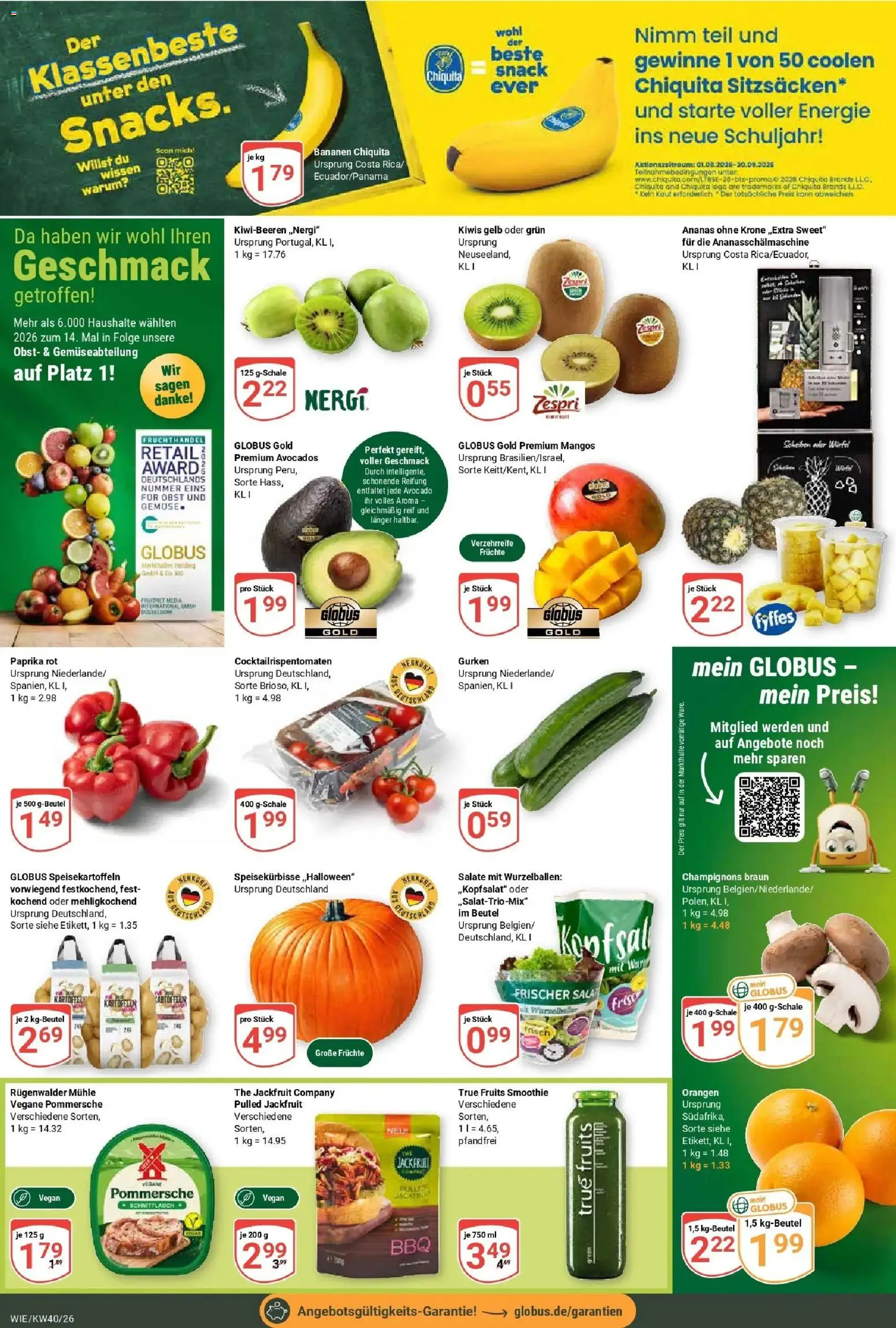 Globus Prospekt Waghäusel (ab 28.09.2026) » Angebote online | Seite: 8 | Produkte: Orangen, Gemüse, Obst, Gurken