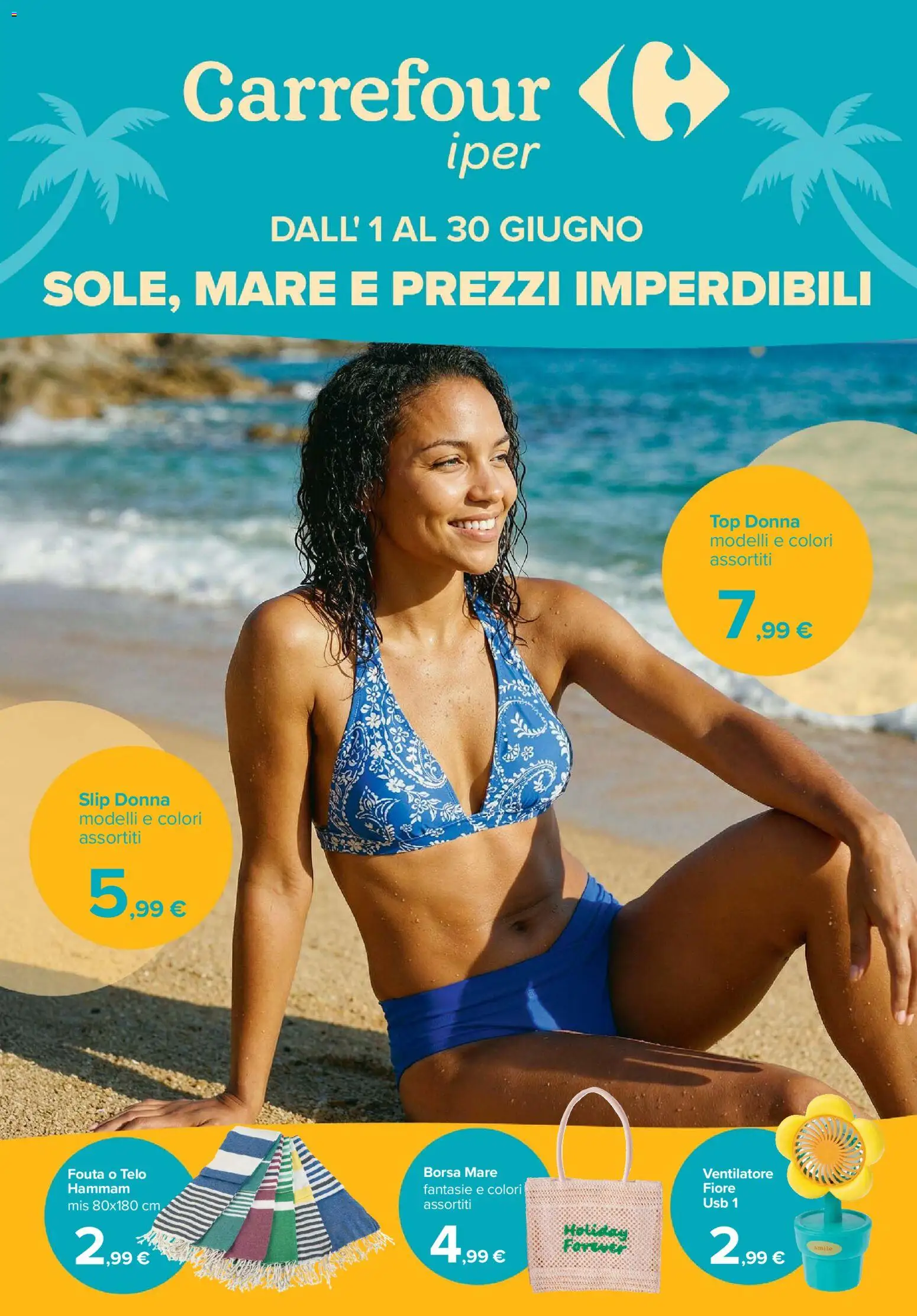 Volantino Carrefour del 01.06.2026 | Pagina: 1 | Prodotti: Ventilatore, Slip, Borsa, USB