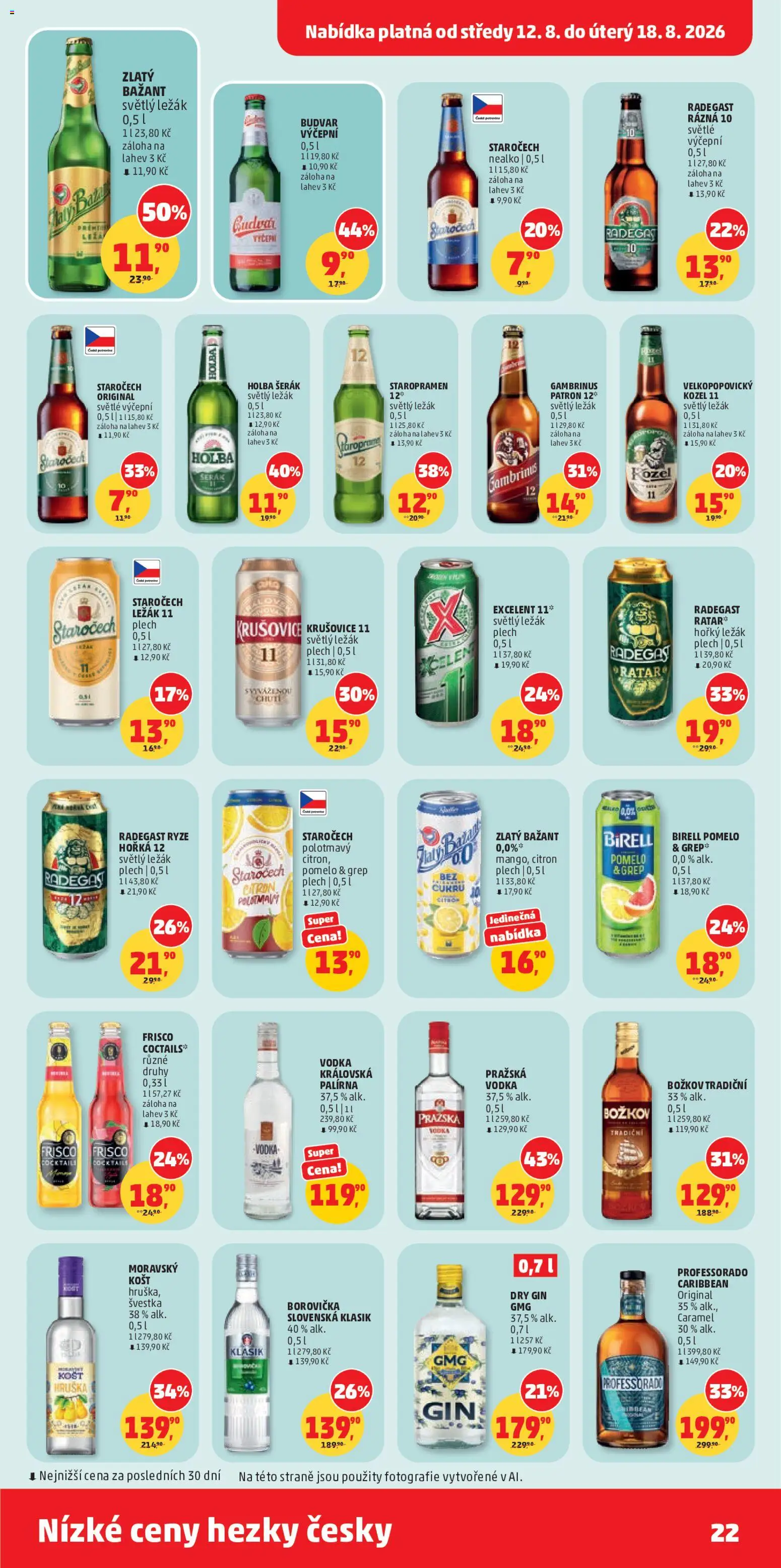 Penny Market leták od 12.08.2026 | Strana: 22 | Produkty: Rum, Zlatý Bažant, Radegast, Krušovice