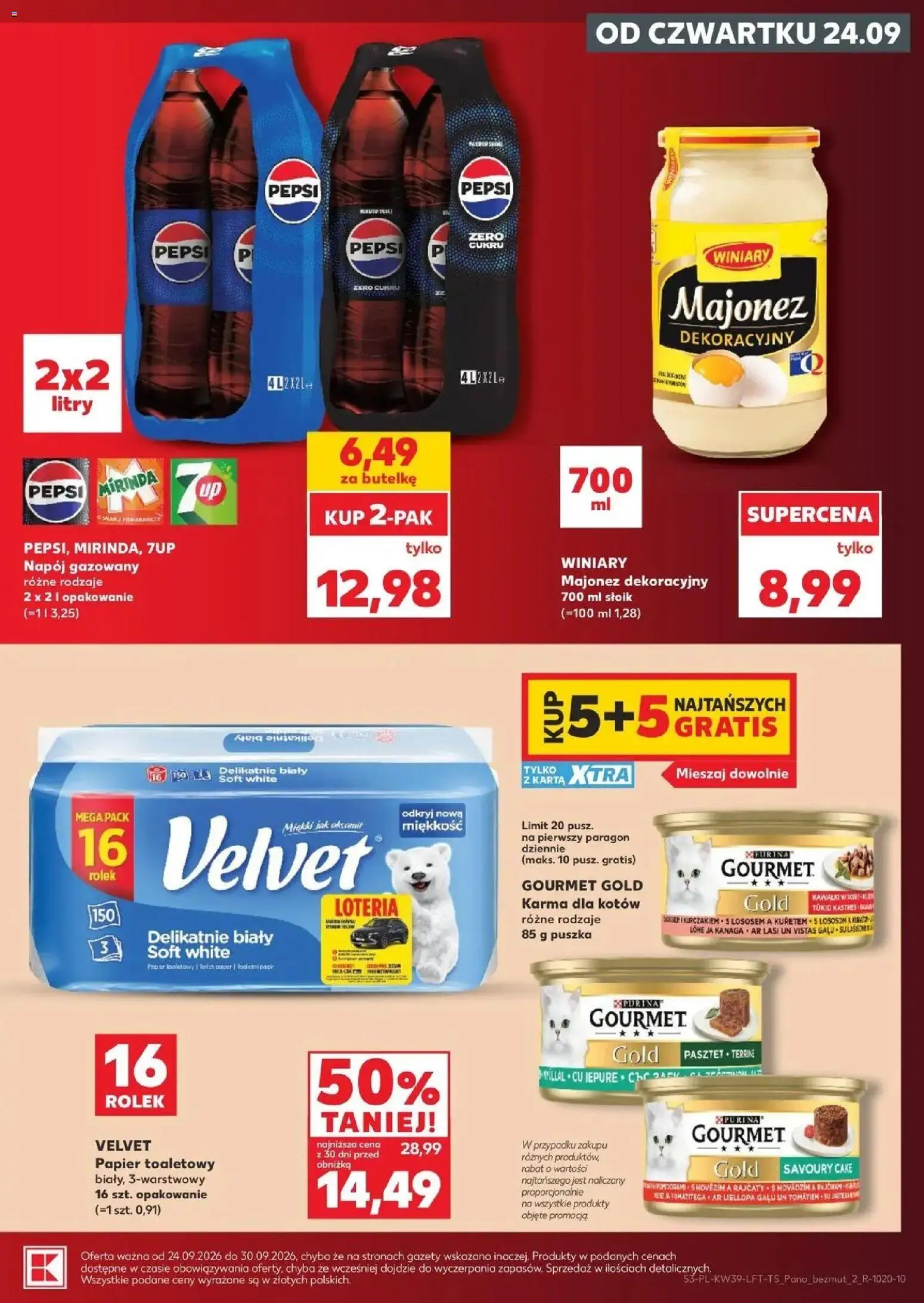 Kaufland gazetka od 24.09.2026 | Strona: 3 | Produkty: Karta, Papier toaletowy, Pepsi mirinda, Majonez