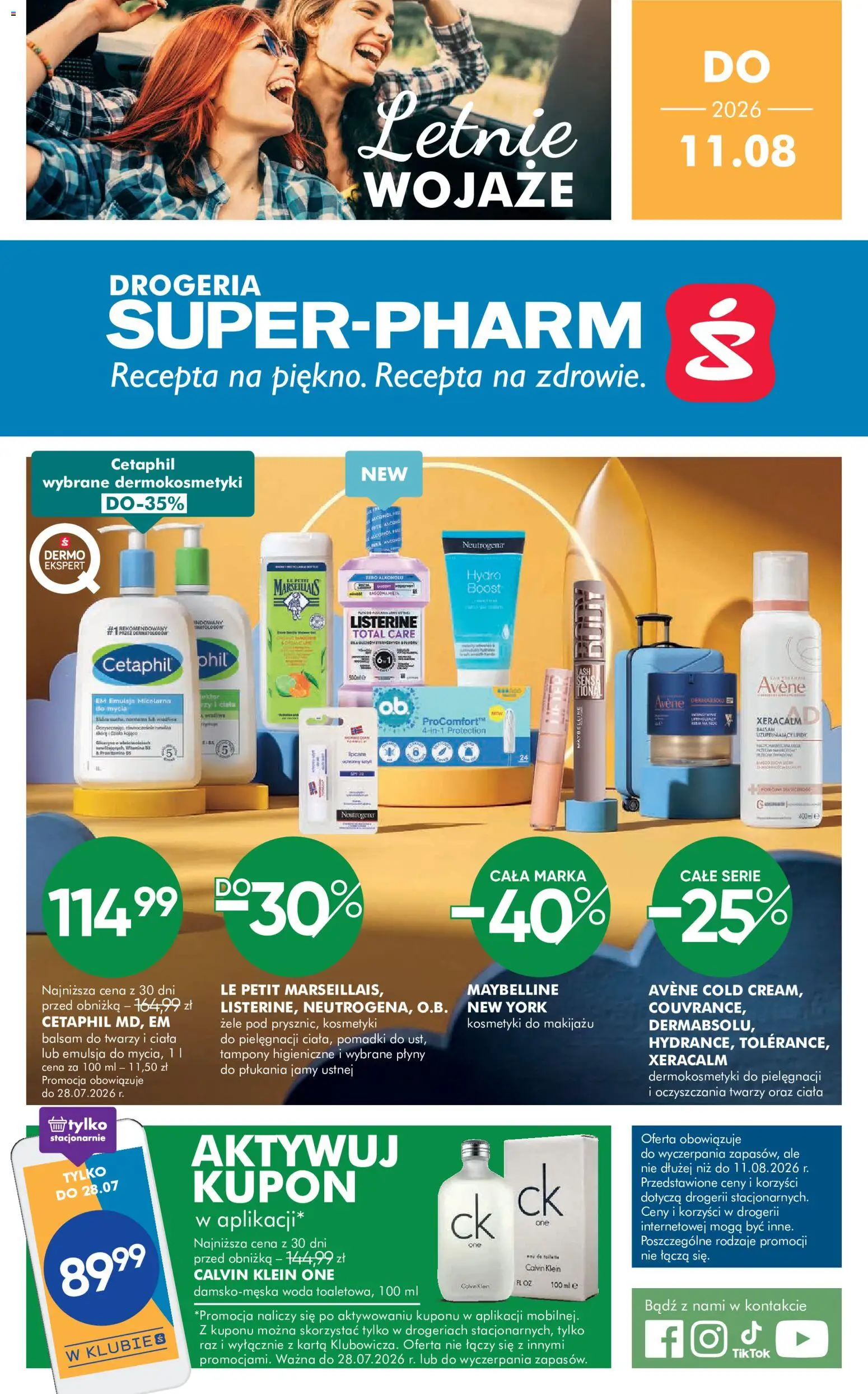 Super-pharm gazetka od 16.07.2026 | Strona: 1 | Produkty: Karta, Listerine, Kosmetyki do makijażu, Woda
