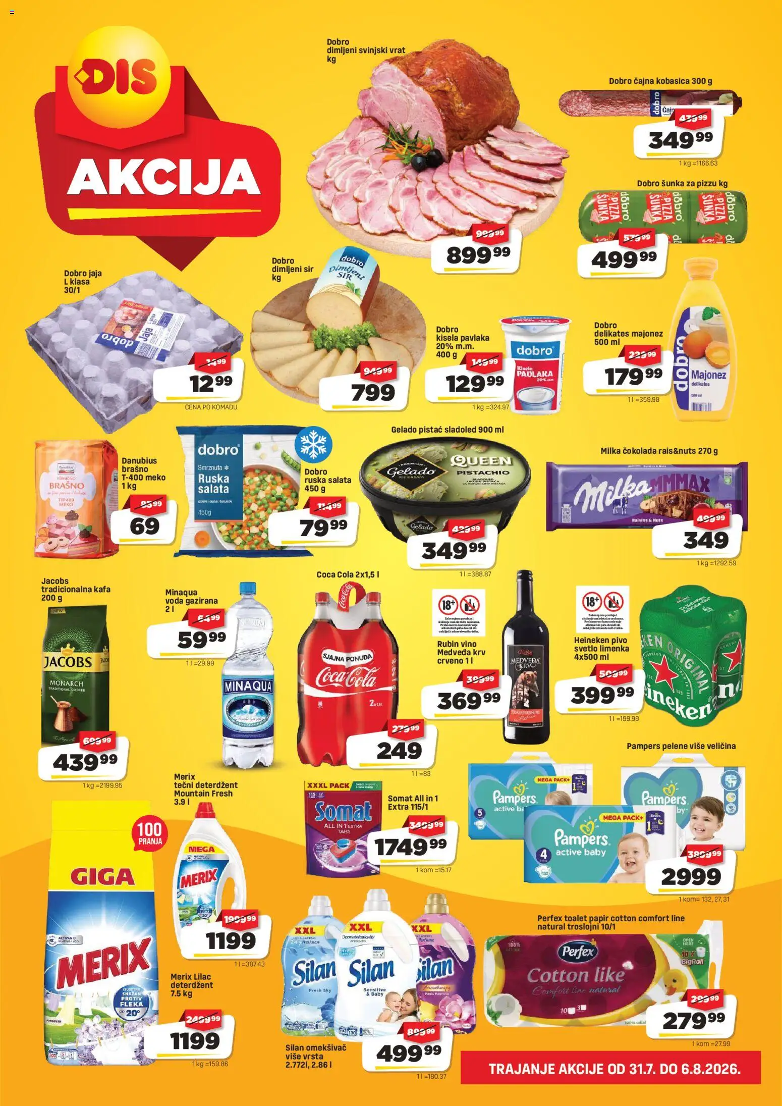 Super DIS katalog - važi od 31.07.2026 | Strana: 2 | Proizvode: Deterdžent, Tečni deterdžent, Brašno, Šunka