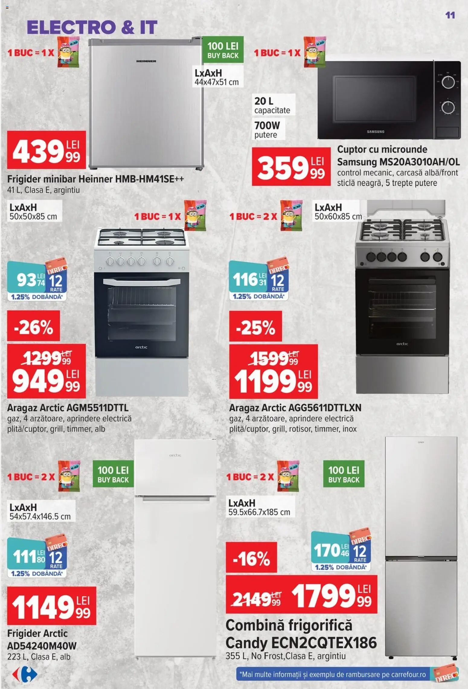 Noul catalog Carrefour – valabil de la 14.10.2026 | Pagină: 11 | Produse: Electrică, Cuptor Cu Microunde, Aragaz, Combină frigorifică