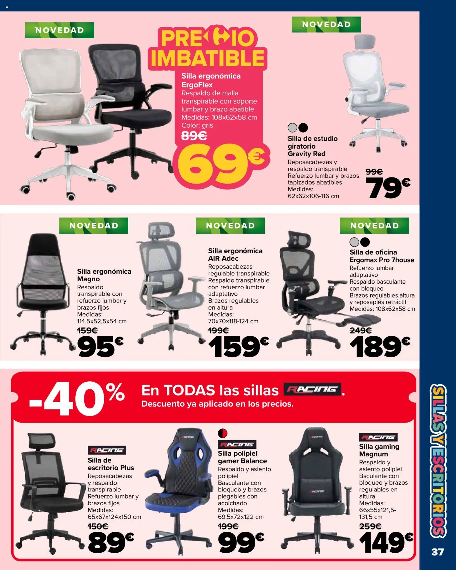 Carrefour Vuelta al cole │ válido desde el 18/08/2026 | Página: 37 | Productos: Silla de oficina, Reposapiés, Magnum, Silla de escritorio