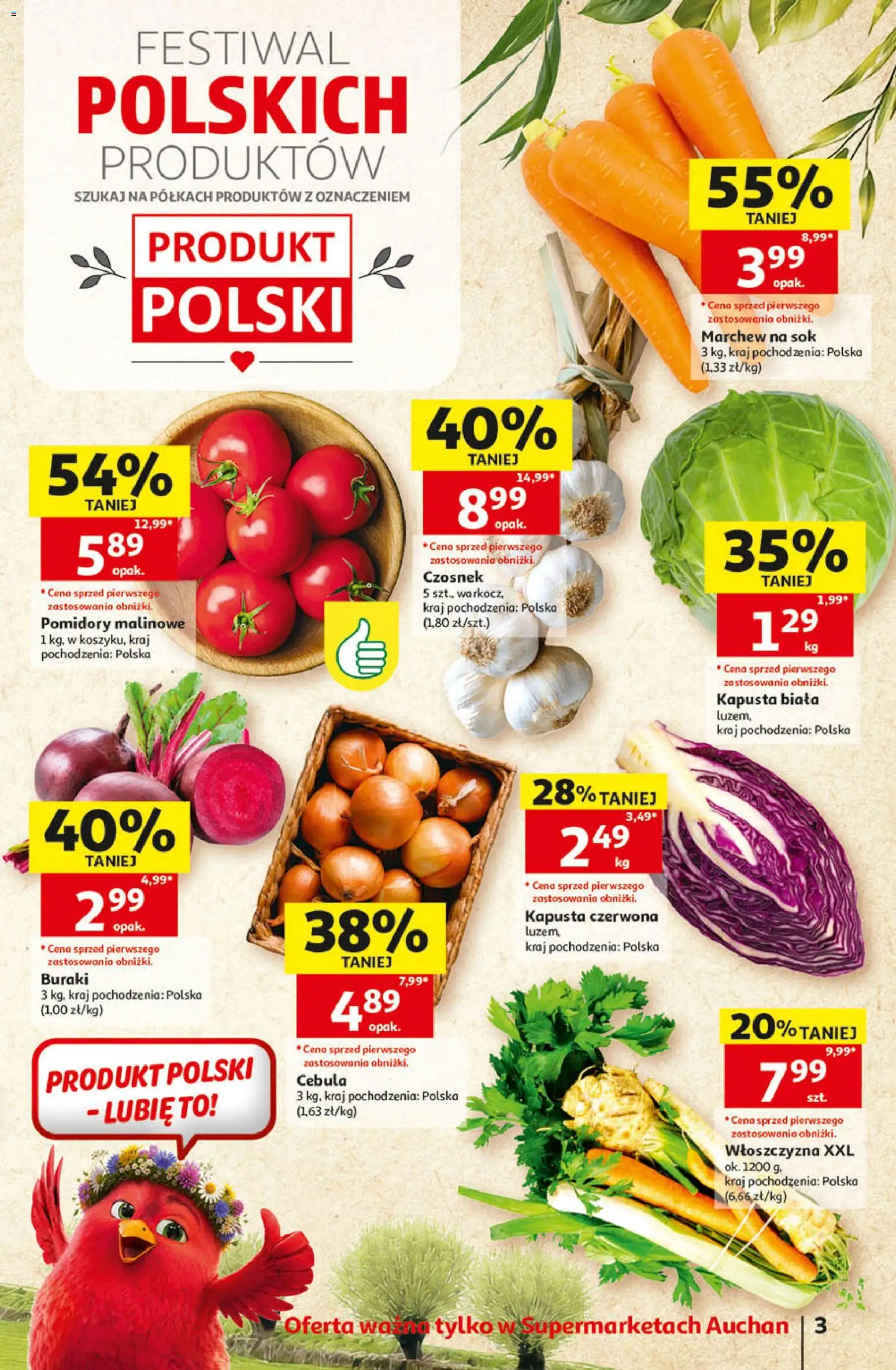 Auchan gazetka od 10.09.2026 | Strona: 3 | Produkty: Kapusta, Cebula, Sok, Pomidory