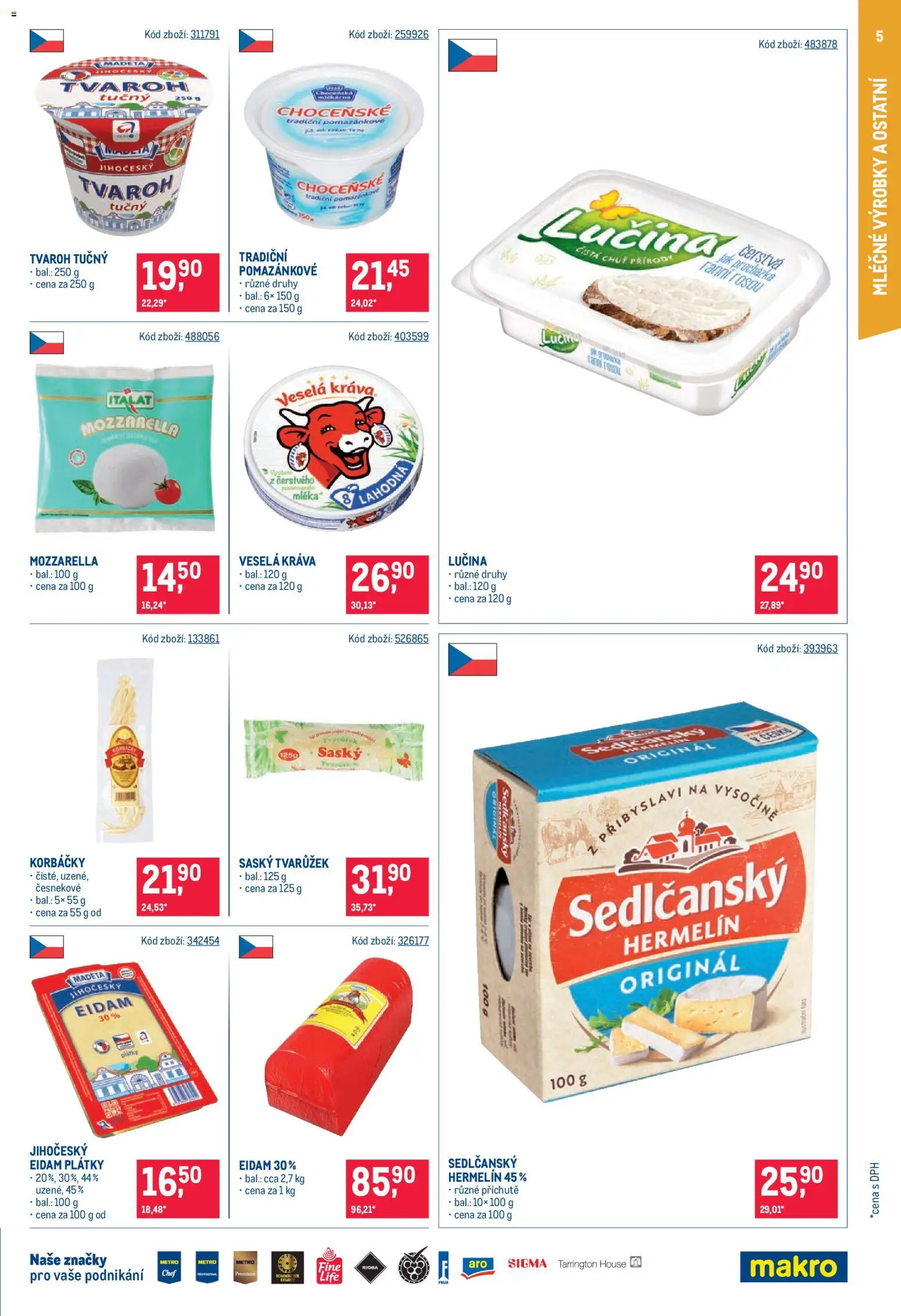 Makro leták od 23.09.2026 | Strana: 5 | Produkty: Lučina, Tvaroh, Hermelín, Mozzarella