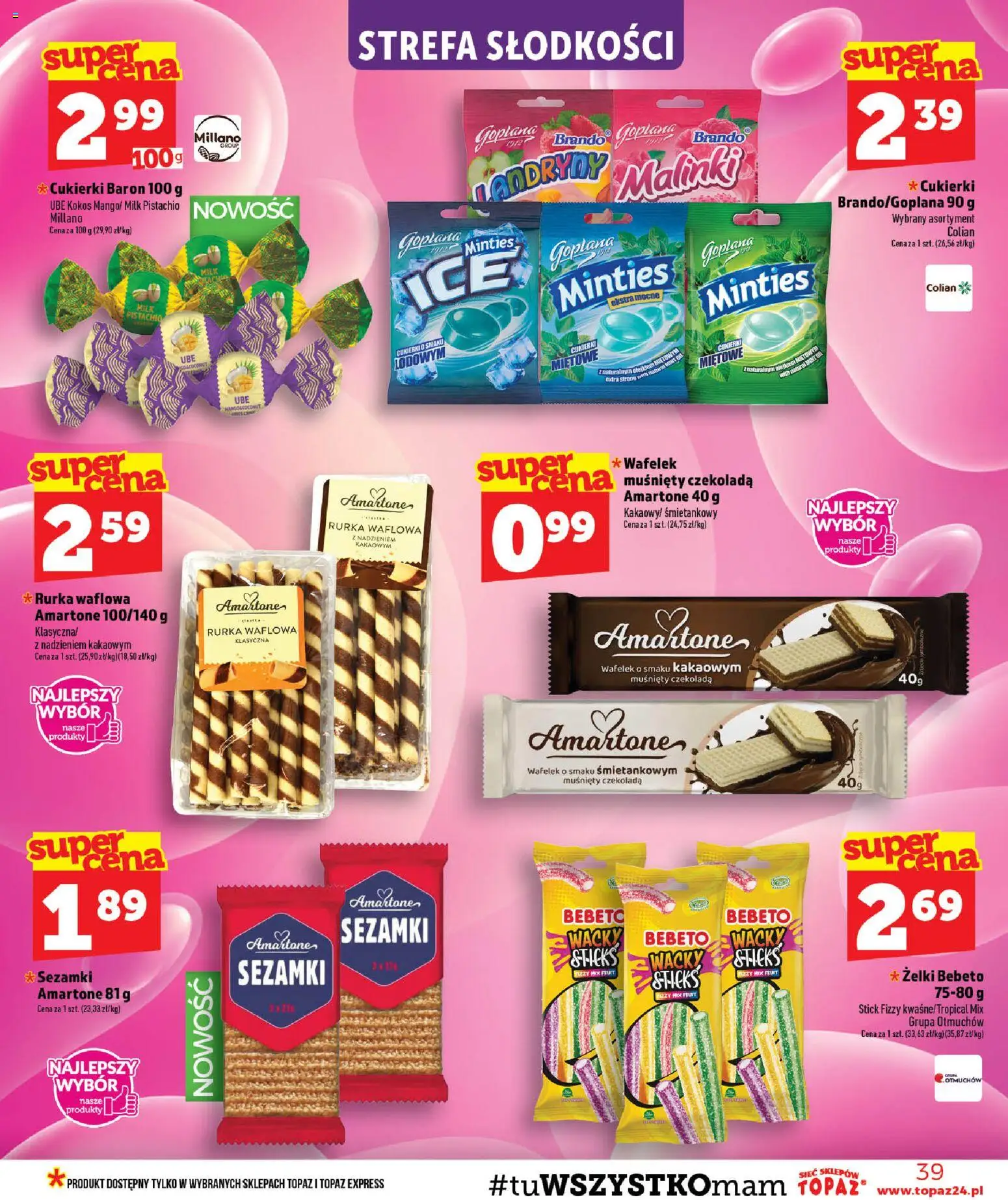 Topaz gazetka - MAZ od 30.07.2026 | Strona: 39 | Produkty: Żelki, Czekolada, Izzy, Cukierki