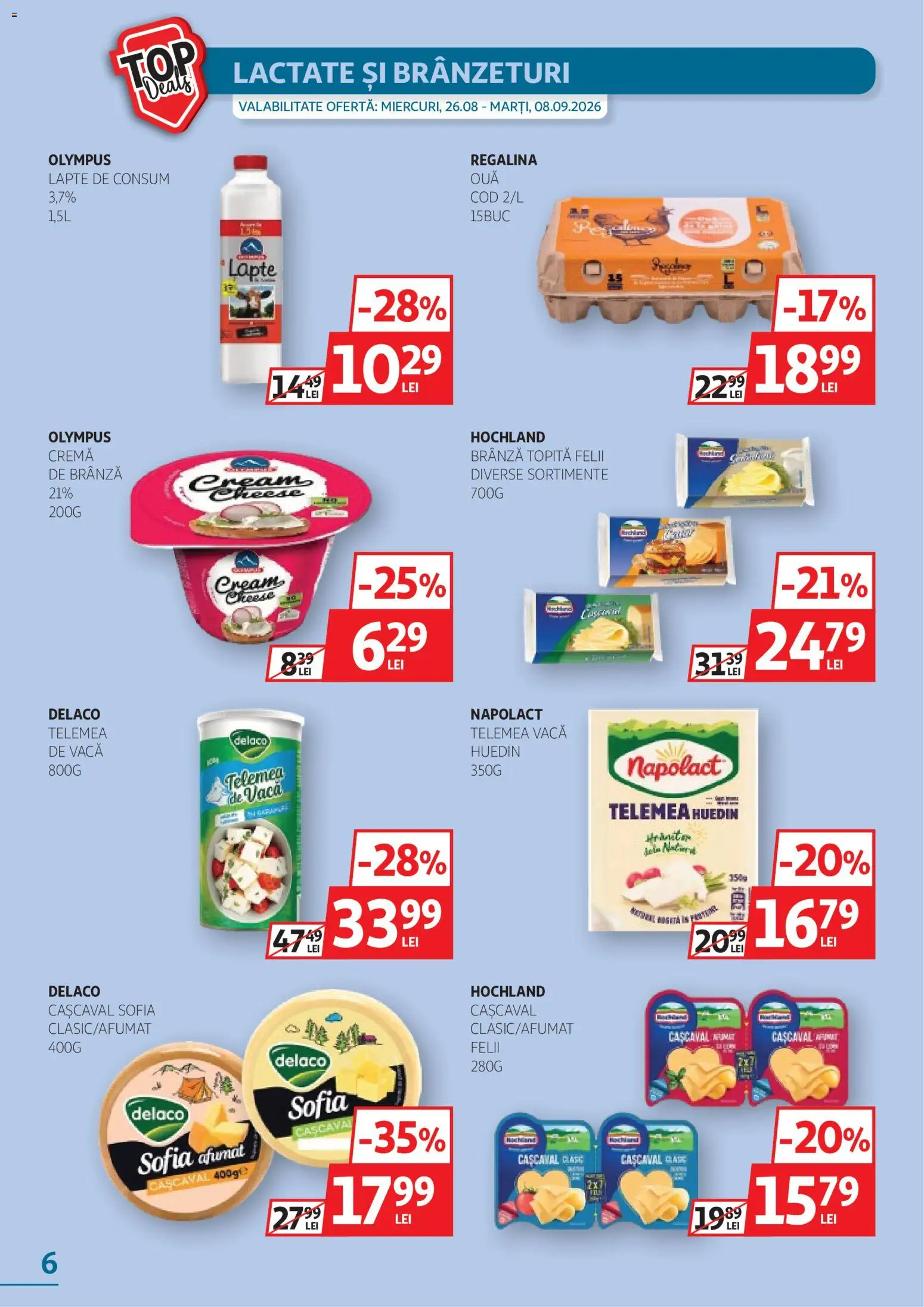 Noul catalog Auchan – valabil de la 26.08.2026 | Pagină: 6 | Produse: Cașcaval, Lapte, Brânză, Hochland