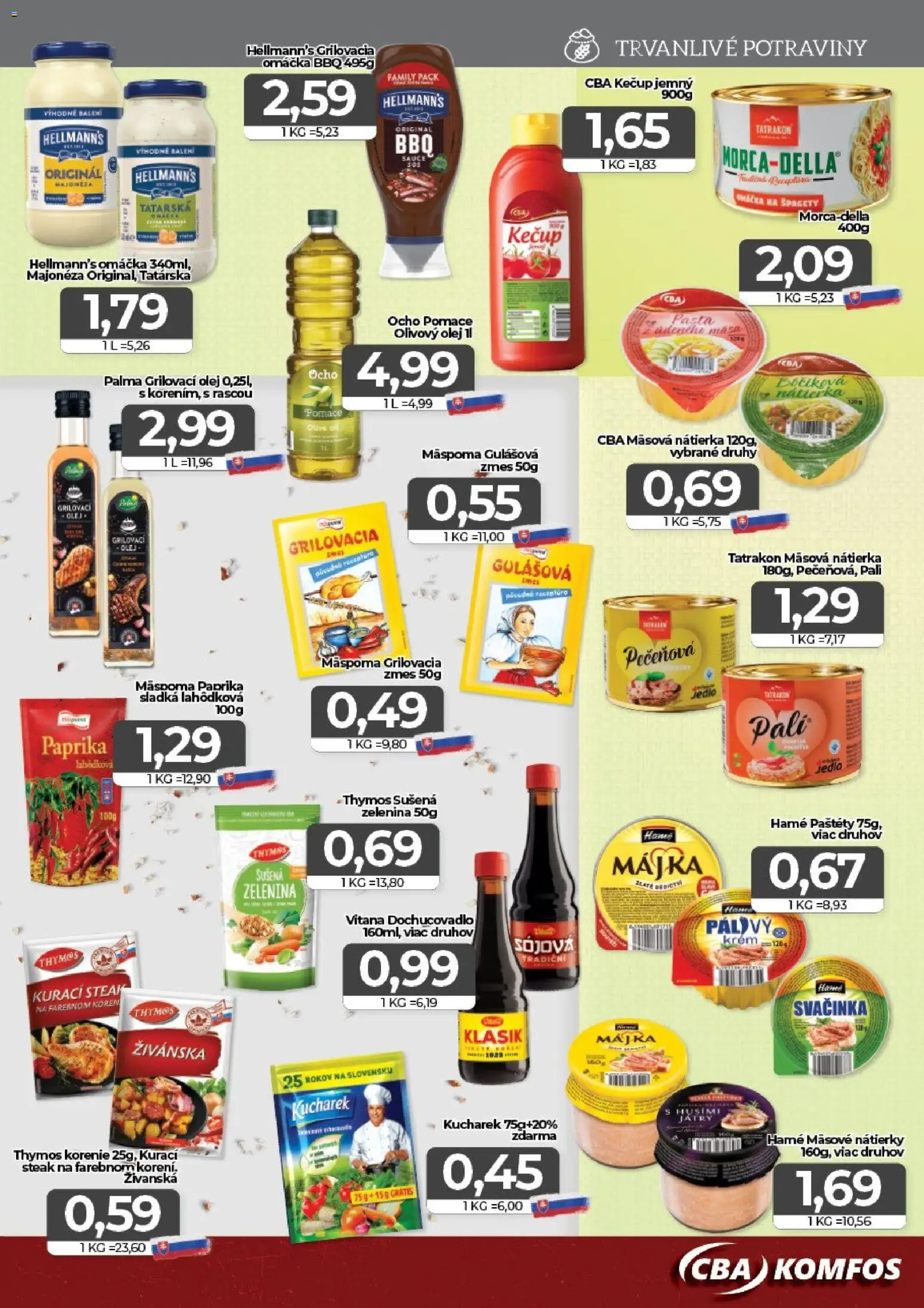 Nové CBA Komfos akcie – leták je platný od 22.05.2026 | Strana: 7 | Produkty: Paprika, Kečup, Steak, Špagety