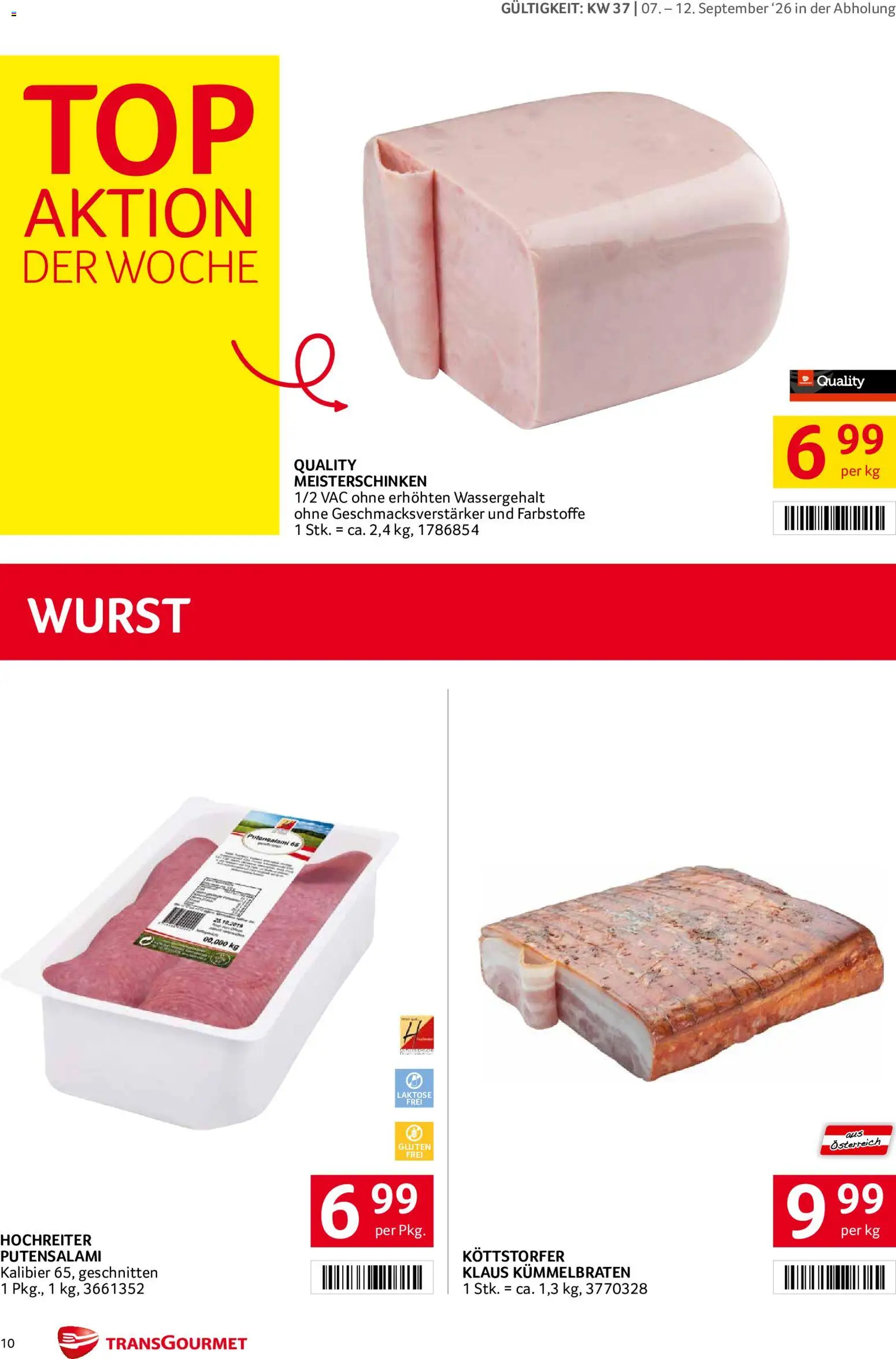 Transgourmet Flugblatt gültig ab 07.09.2026 | Seite: 10 | Produkte: Wurst
