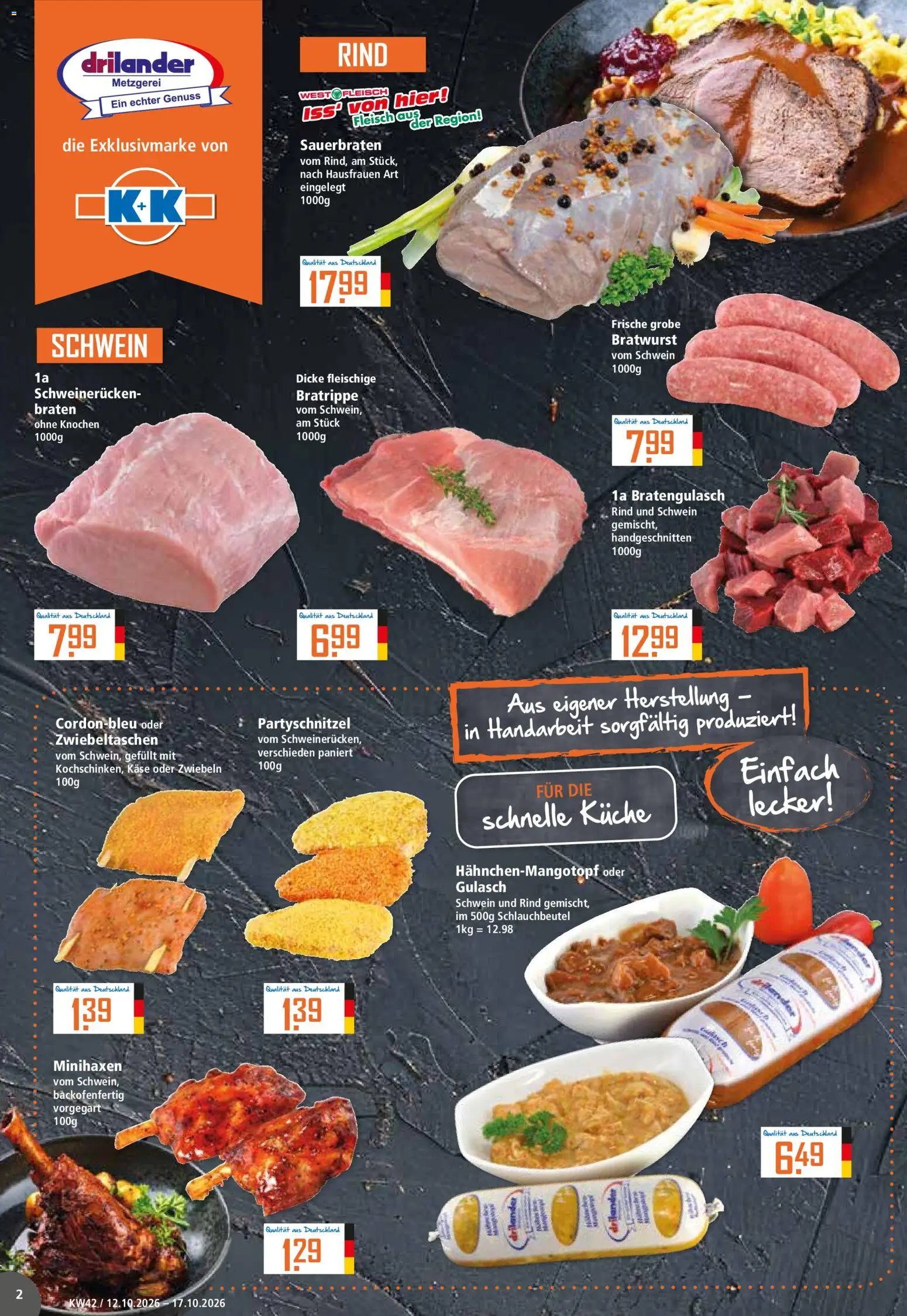 Klaas & Kock Prospekt – gültig ab 12.10.2026 | Seite: 2 | Produkte: Käse, Bratwurst, Küche, Schweinerucken