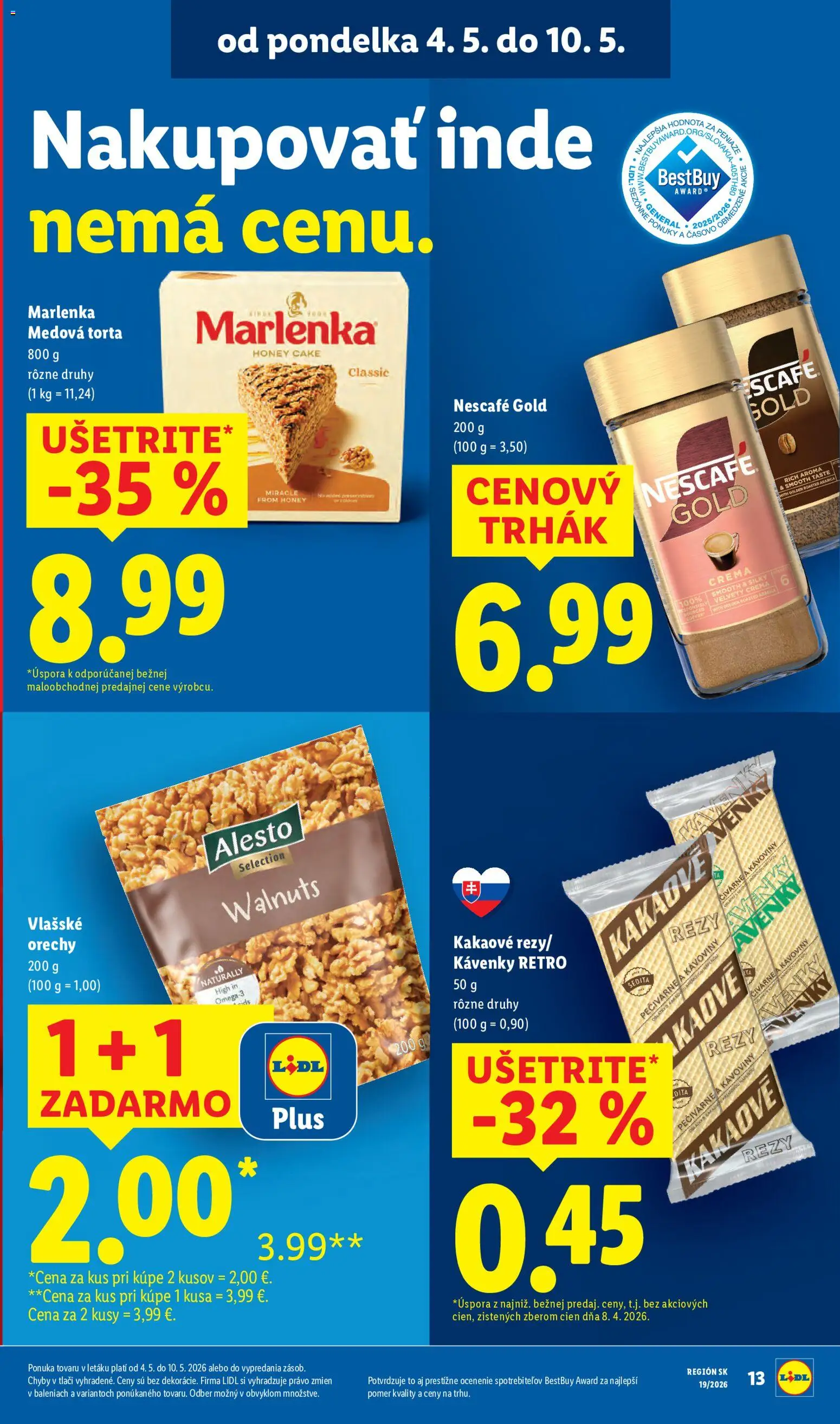 Nové Lidl akcie – leták je platný od 04.05.2026 | Strana: 19 | Produkty: Torta, Marlenka, Orechy, Vlašské orechy