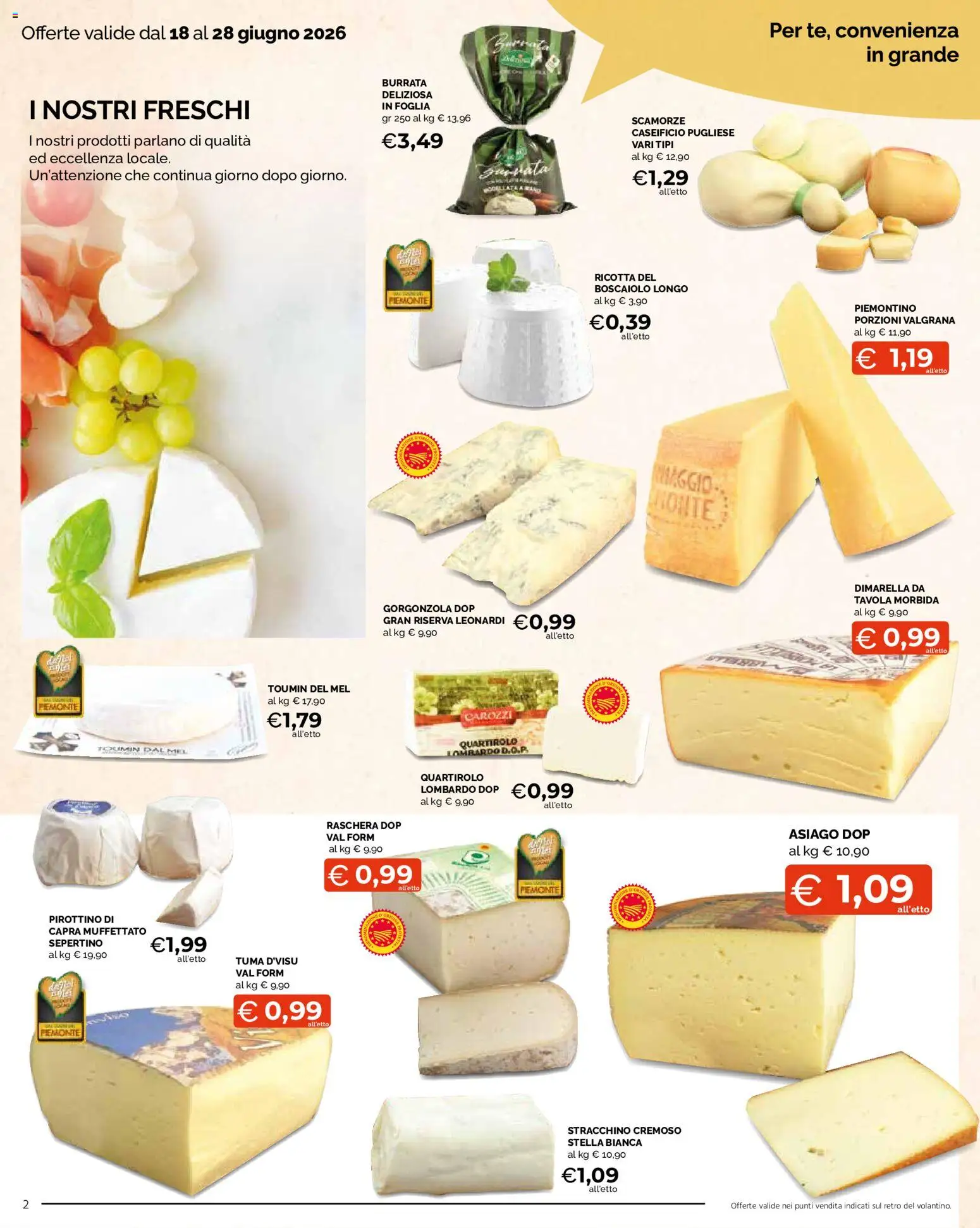 Volantino Mercatò del 18.06.2026 | Pagina: 2 | Prodotti: Stracchino, Ricotta, Gorgonzola, Burrata