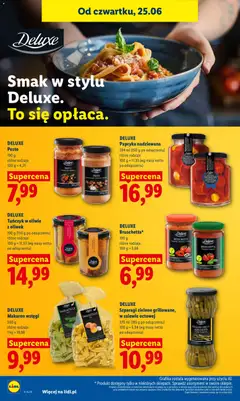 Pogląd oferty "DELUXE Tuńczyk w oliwie z oliwek, 190 g (130 g po odsączeniu), różne rodzaje" - ważna od 25.06.2026 | Strona: 82 | Produkty: Bruschetta, Pesto, Papryka, Szparagi