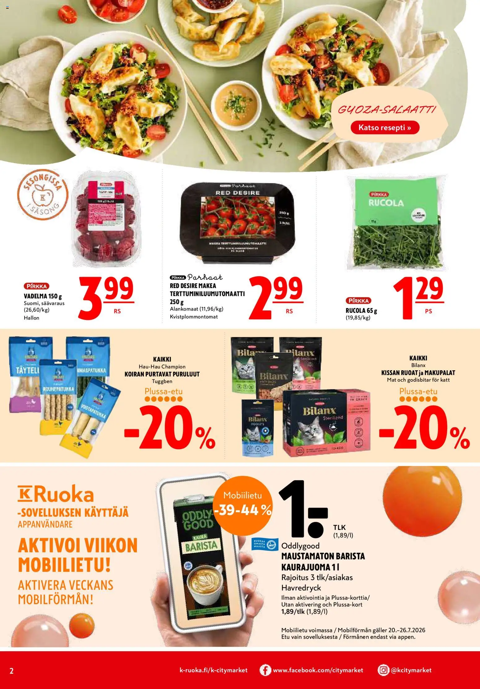K-Citymarket tarjoukset – voimassa 20/07/2026 alkaen | Sivu: 2 | Tuotteet: Vadelma, Rucola, Kaurajuoma