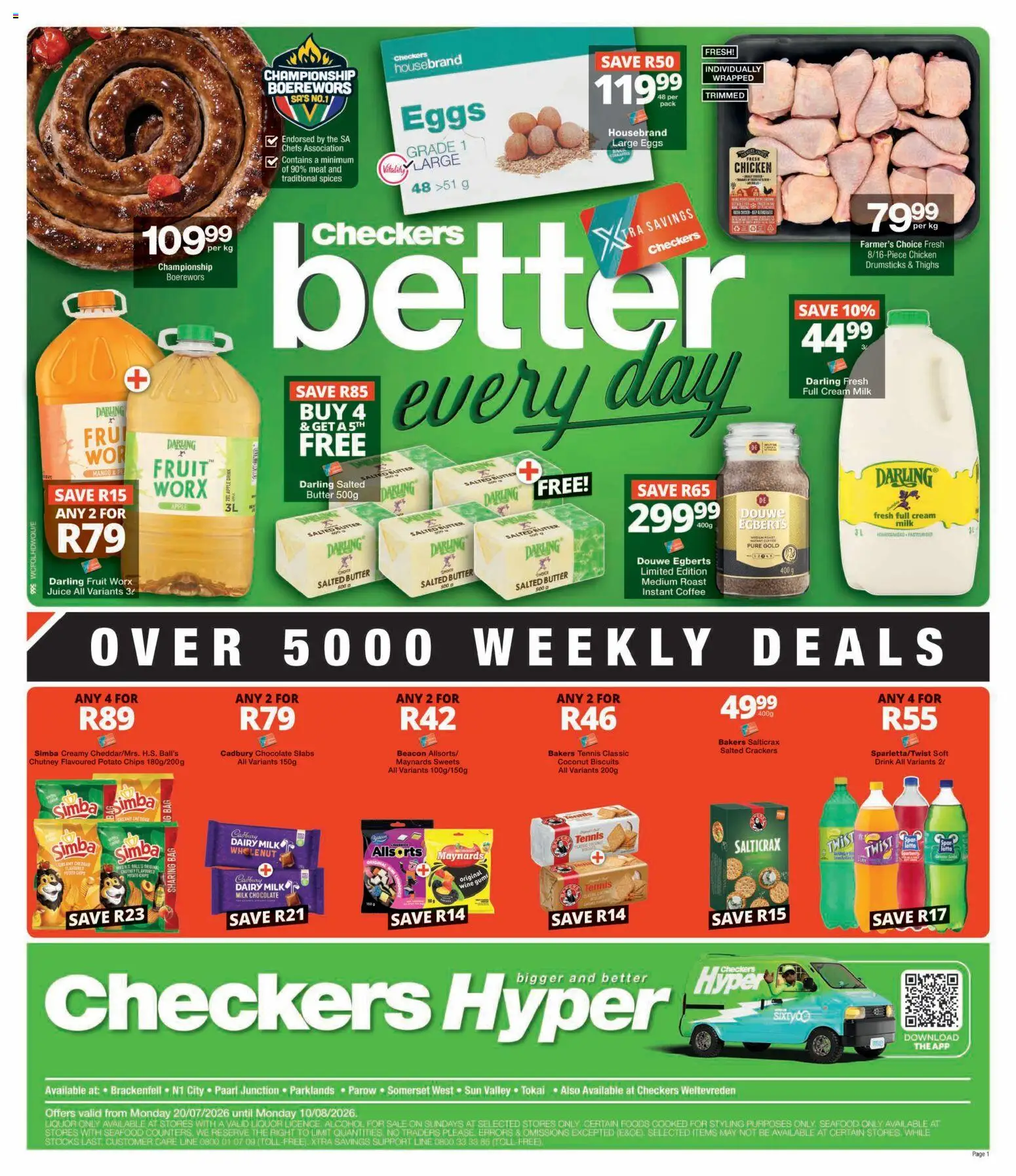 New Checkers catalogue – valid from 20/07/2026 | Page: 1 | Products: Chutney, Chips, Spices, Seafood