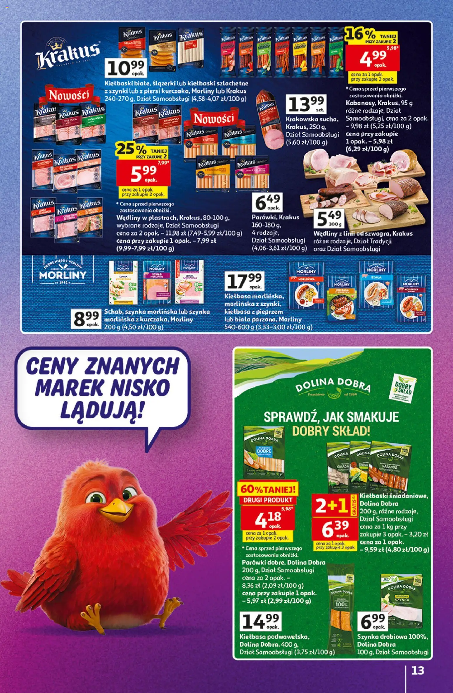 Auchan gazetka - 30 Lat Hipermarket Znane marki od 03.09.2026 | Strona: 13 | Produkty: Kiełbasa, Szynka drobiowa, Kiełbaski, Szynka