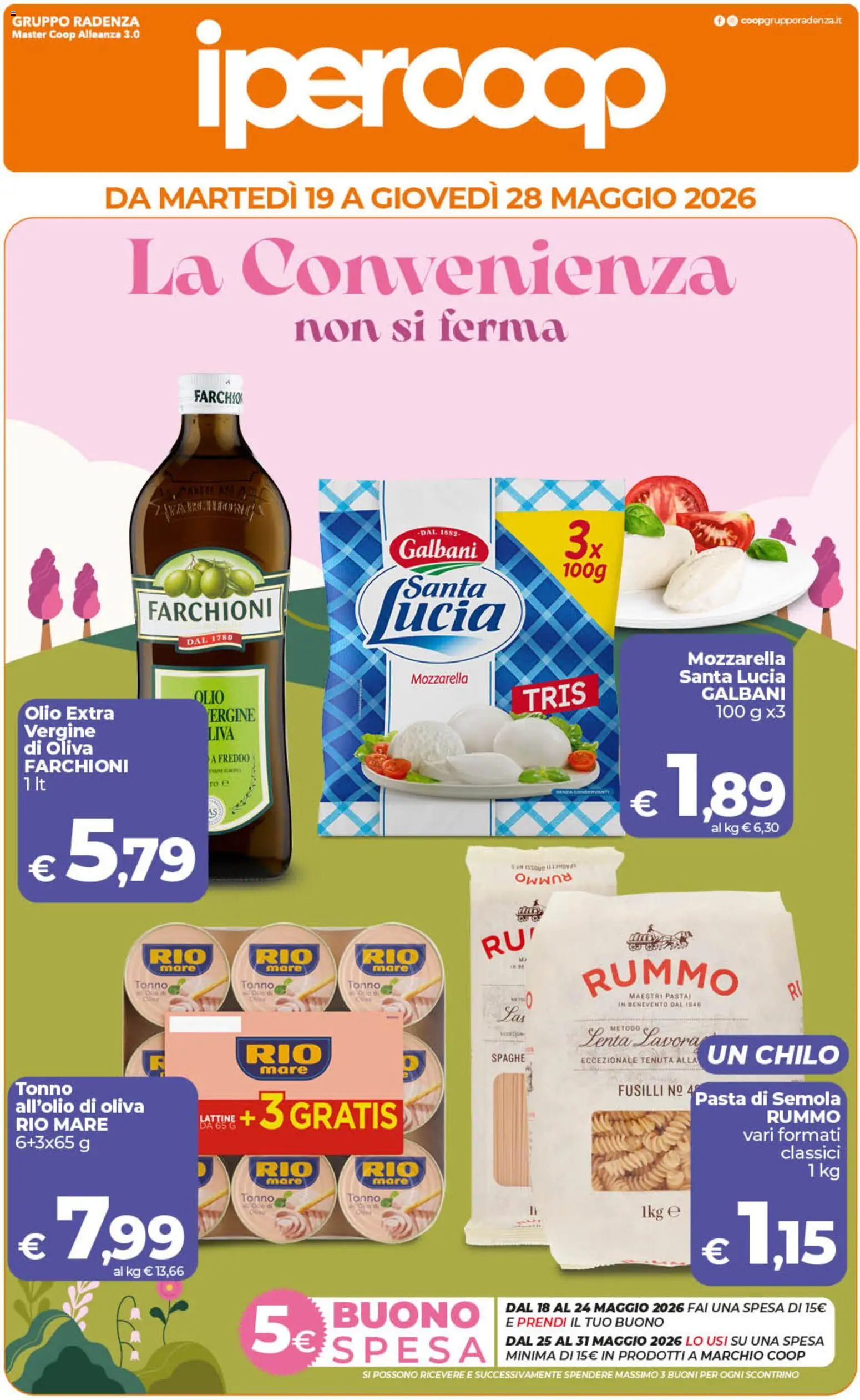 Volantino Ipercoop del 19.05.2026 | Pagina: 1 | Prodotti: Mozzarella, Olio, Pasta, Fusilli