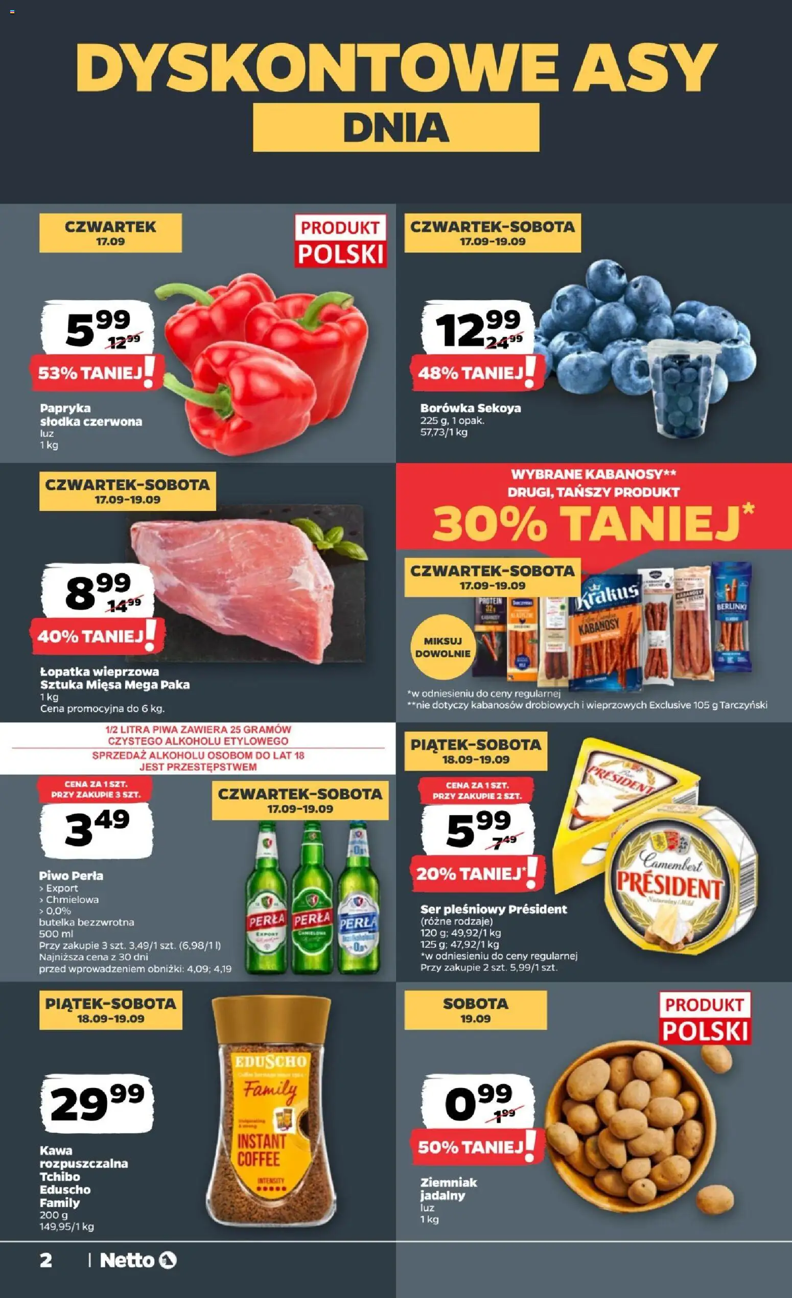 Netto gazetka od czwartku od 17.09.2026 | Strona: 2 | Produkty: Bell, Papryka, Piwo perła, Camembert
