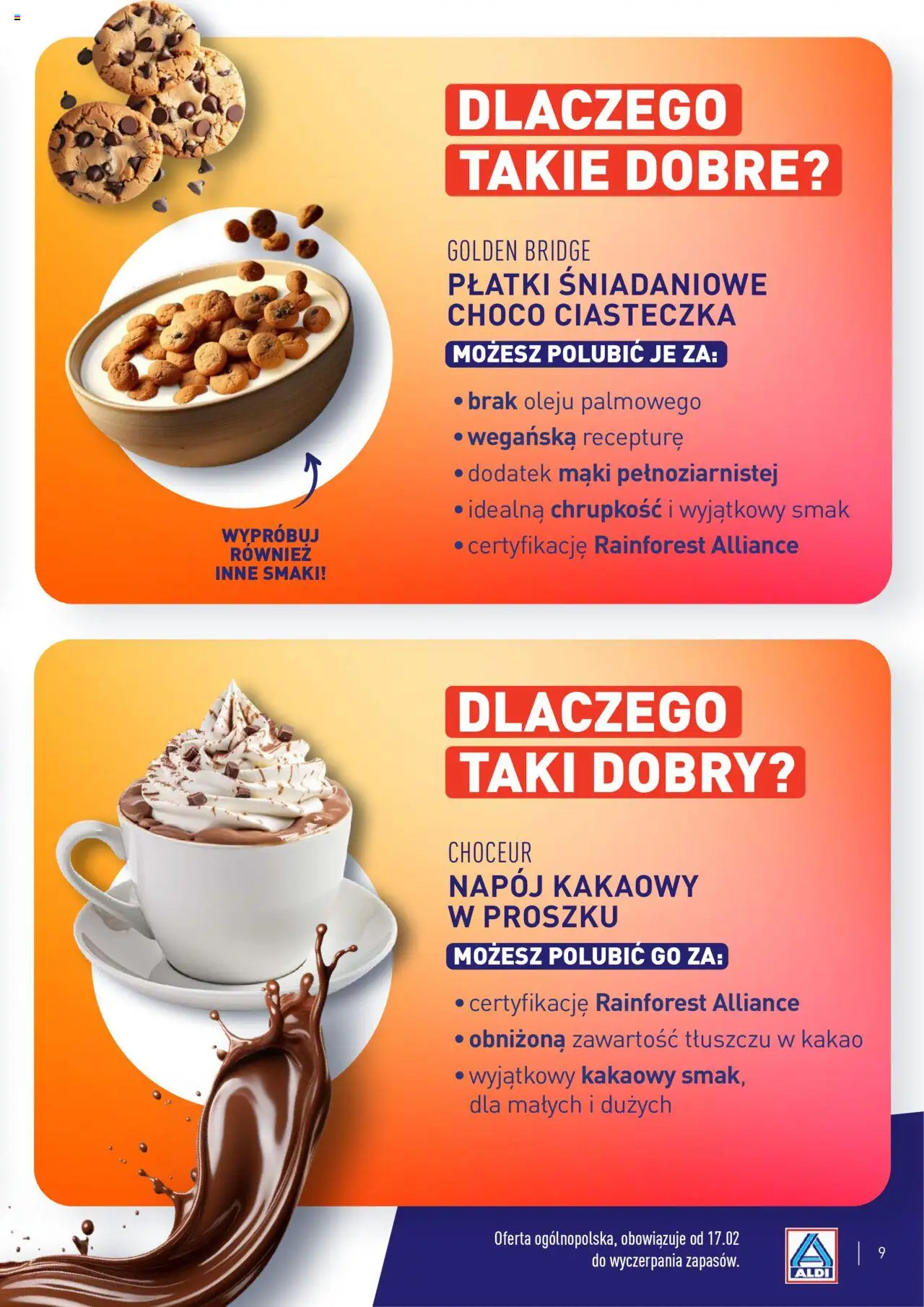 Aldi Gazetka - Wielki test od 17.02.2025 | Strona: 9 | Produkty: Kakao, Płatki śniadaniowe, Płatki, Ciasteczka