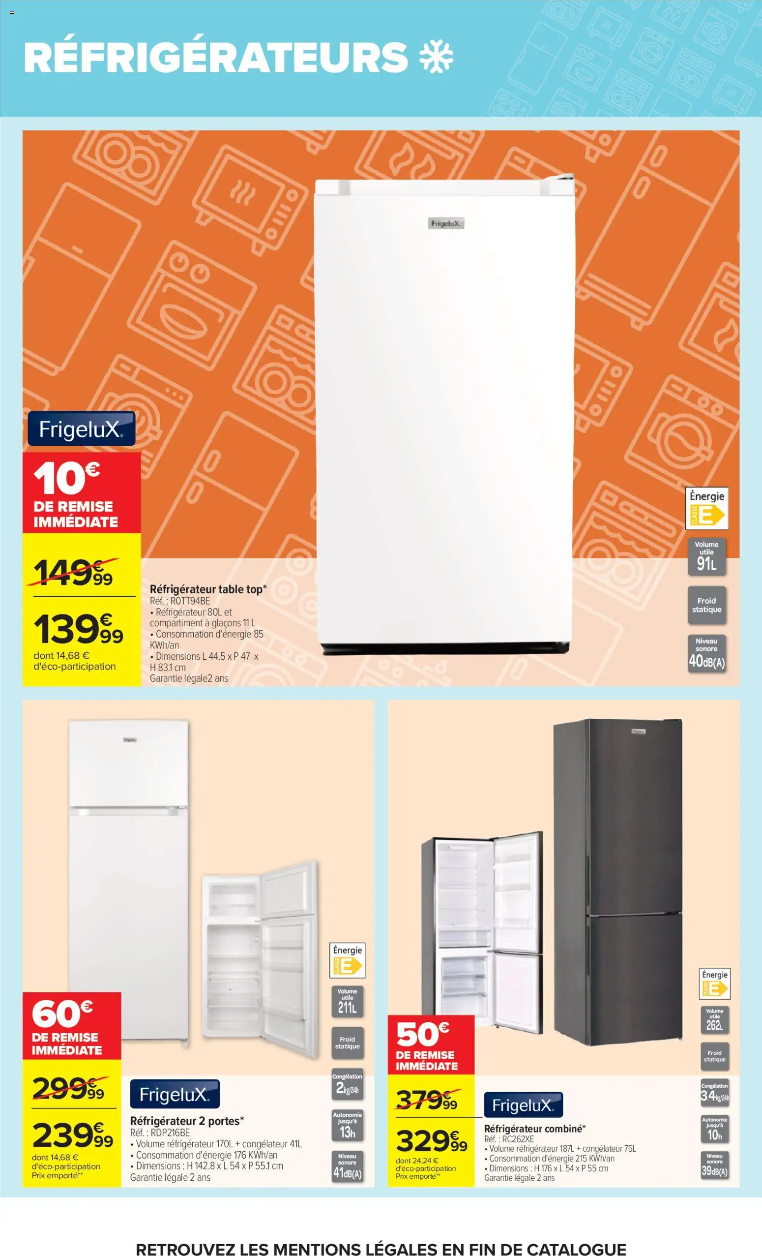{H1} | Page: 2 | Produits: Réfrigérateur, Congélateur, Table