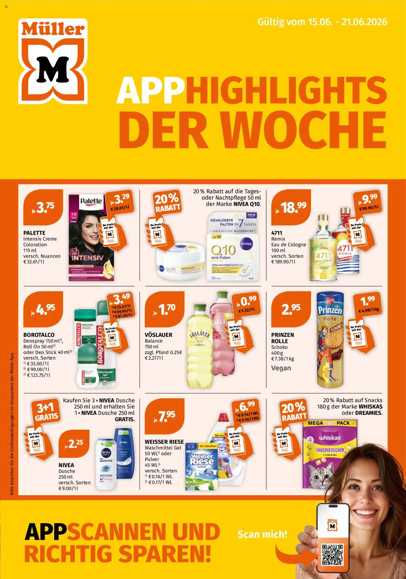 Müller Flugblatt gültig ab 15.06.2026 | Seite: 1 | Produkte: Dusche, Creme, Waschmittel