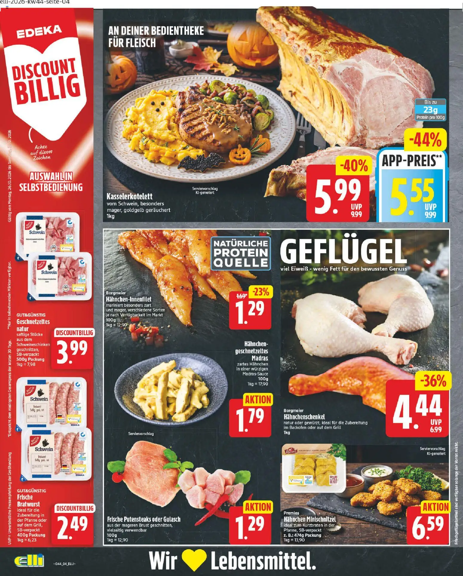 Elli Markt Prospekt – gültig ab 26.10.2026 | Seite: 4 | Produkte: Hahnchenschenkel, Bratwurst, Bauerngut, Fleisch