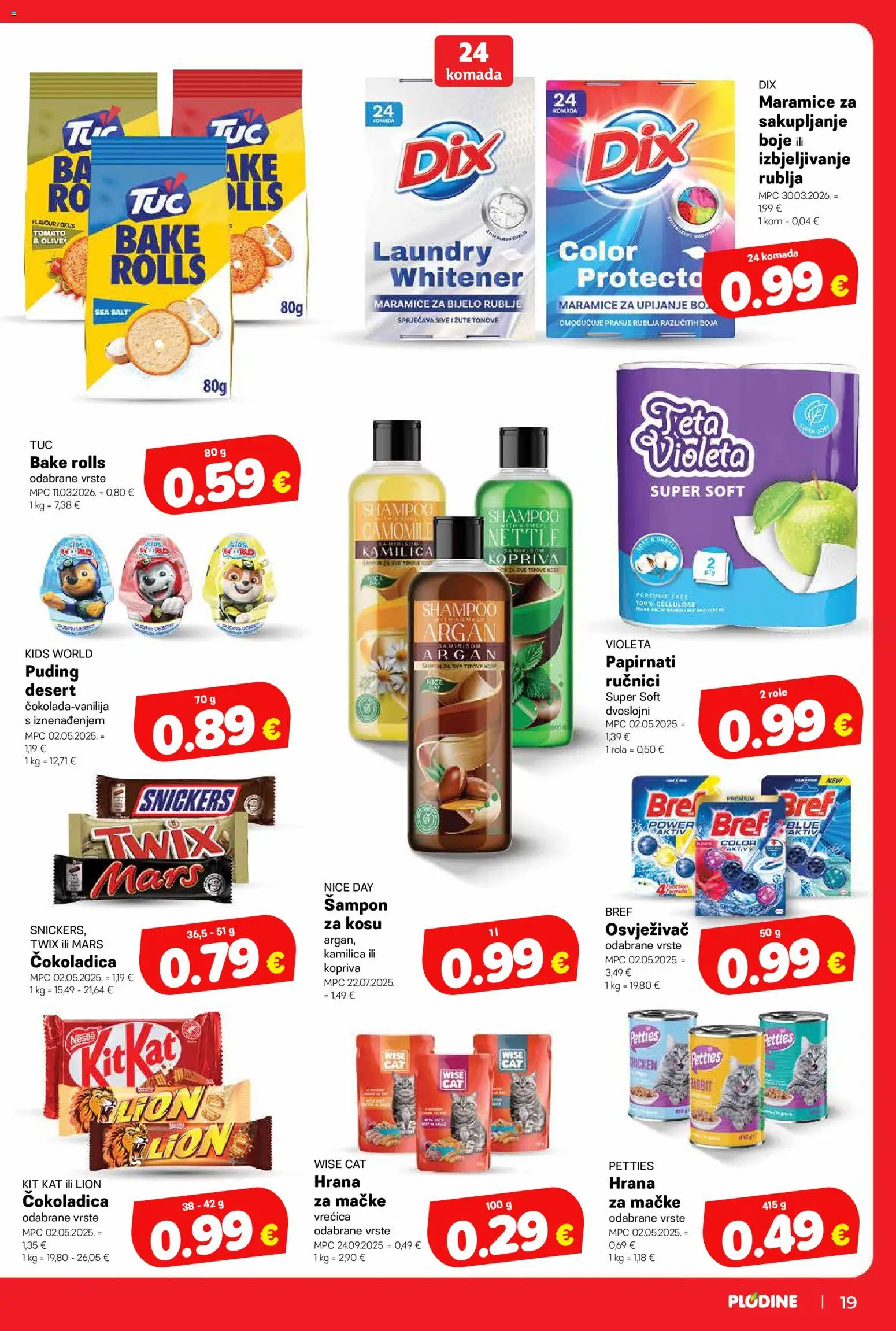 Plodine katalog | vrijedi od 17.06.2026 | Stranica: 19 | Proizvodi: Snickers, Šampon, Puding, Violeta