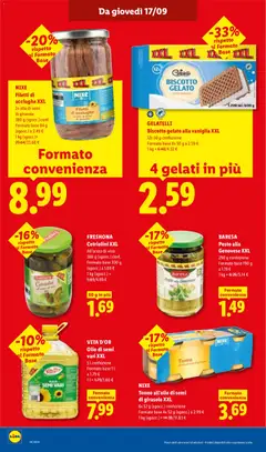 Anteprima del volantino FRESHONA Cetriolini XXL, All'aceto di vino 360 g (sgocc.) conf. Formato base 300 g (sgocc.) a 1.69 € valido a partire dal 17/09/2026 | Pagina: 12 | Prodotti: Olio di semi, Gelato, Cacao, Olio di semi di girasole