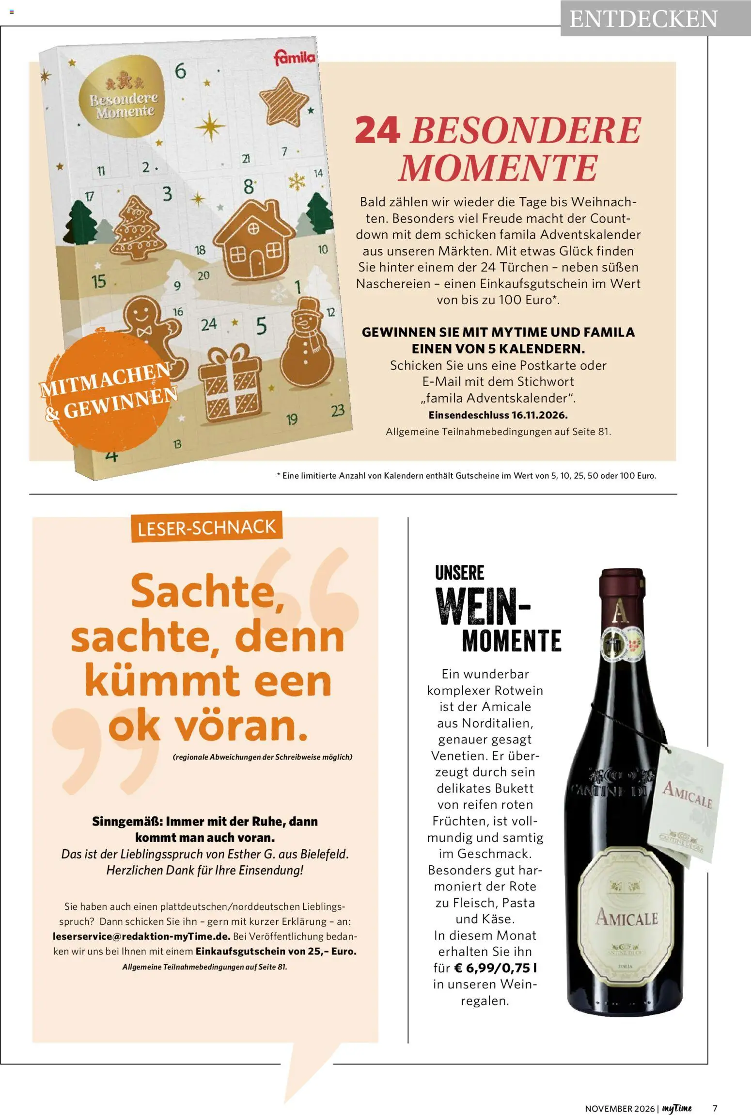 Famila Nordwest myTime – gültig ab 01.11.2026 | Seite: 7 | Produkte: Rotwein, Pasta, Wein