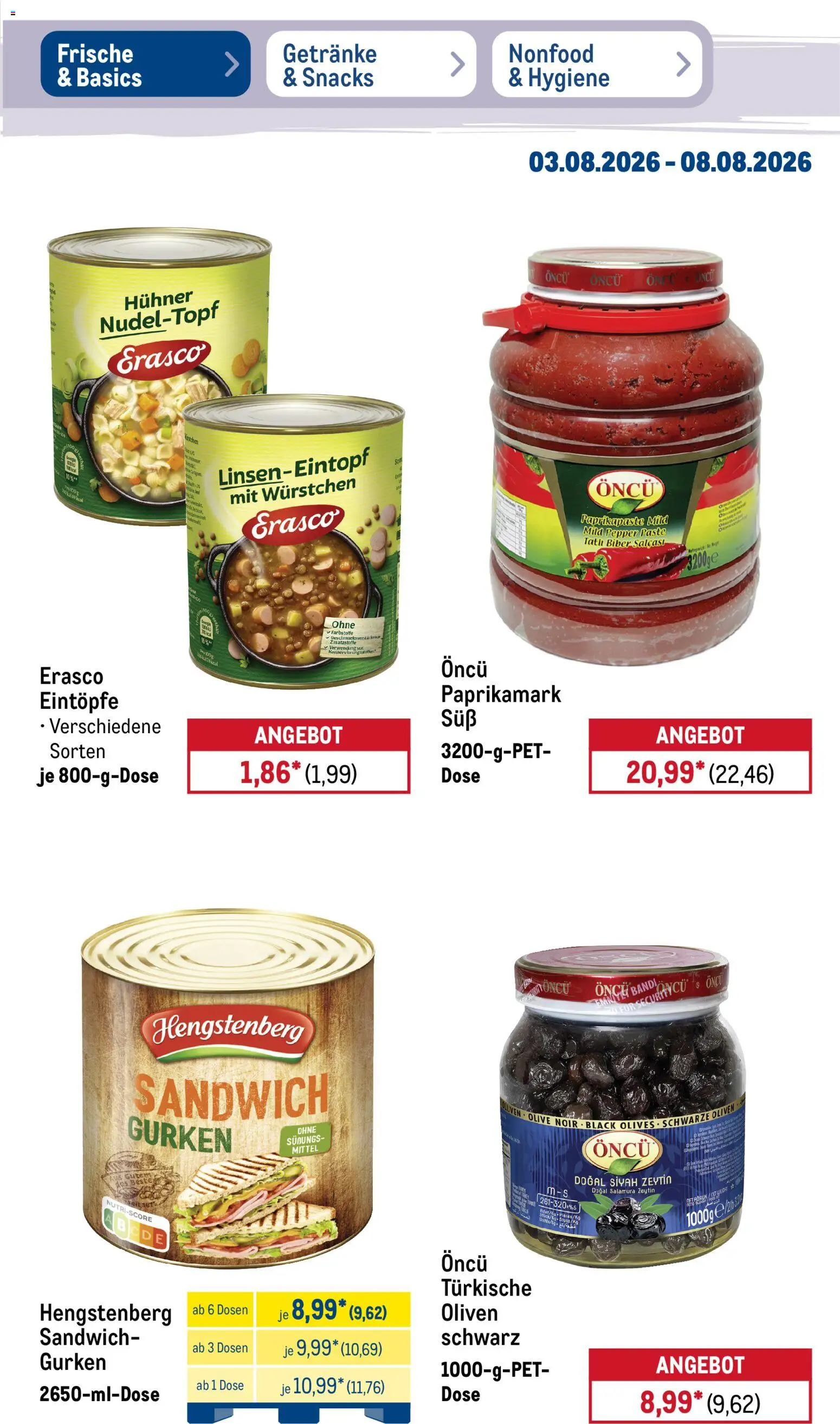 Metro Non Food & Hygiene – gültig ab 03.08.2026 | Seite: 48 | Produkte: Erasco, Gurken