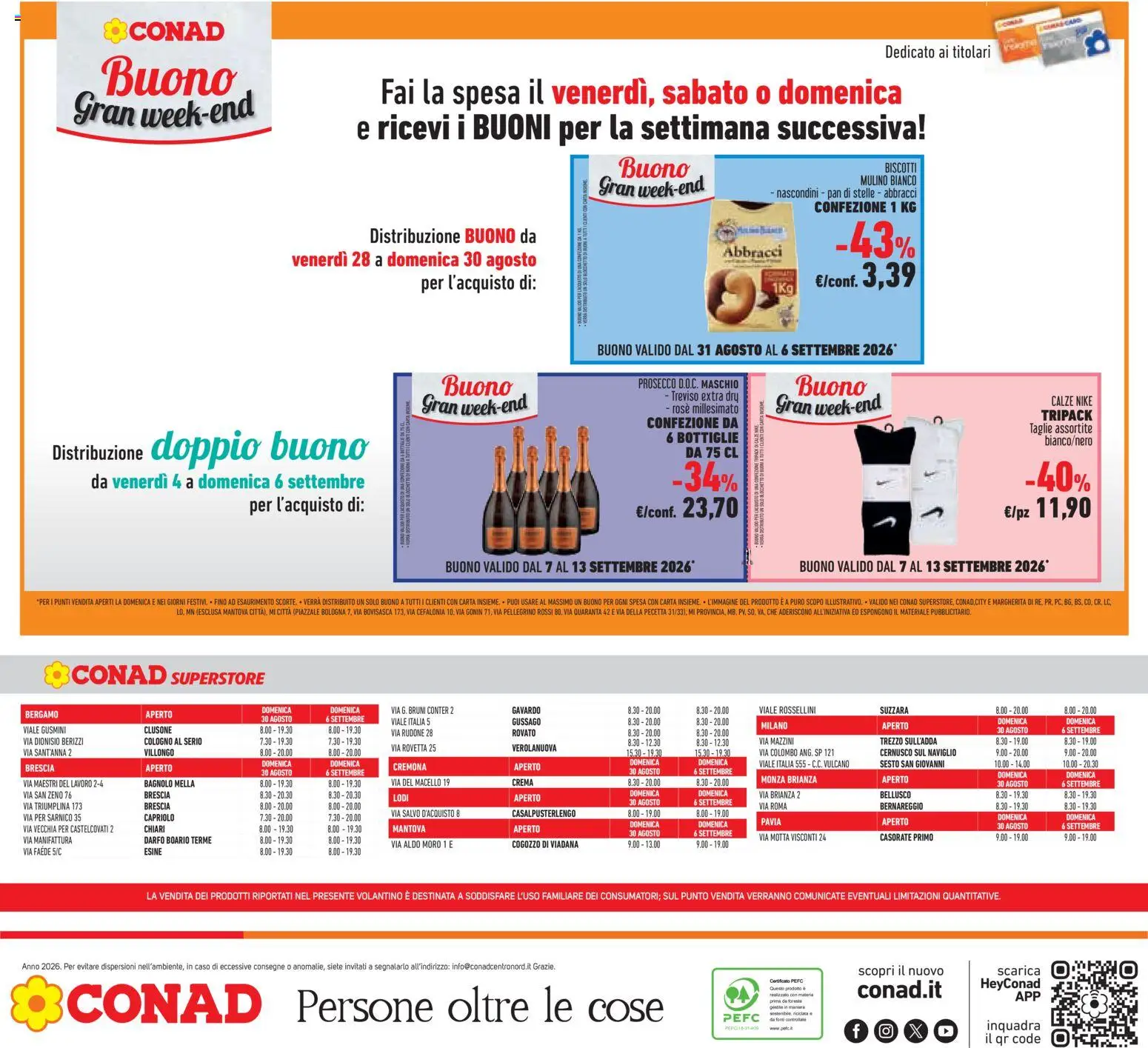 Volantino Conad del 26/08/2026 | Pagina: 46 | Prodotti: Crema, Biscotti, Prosecco, Prosecco D.O.C.