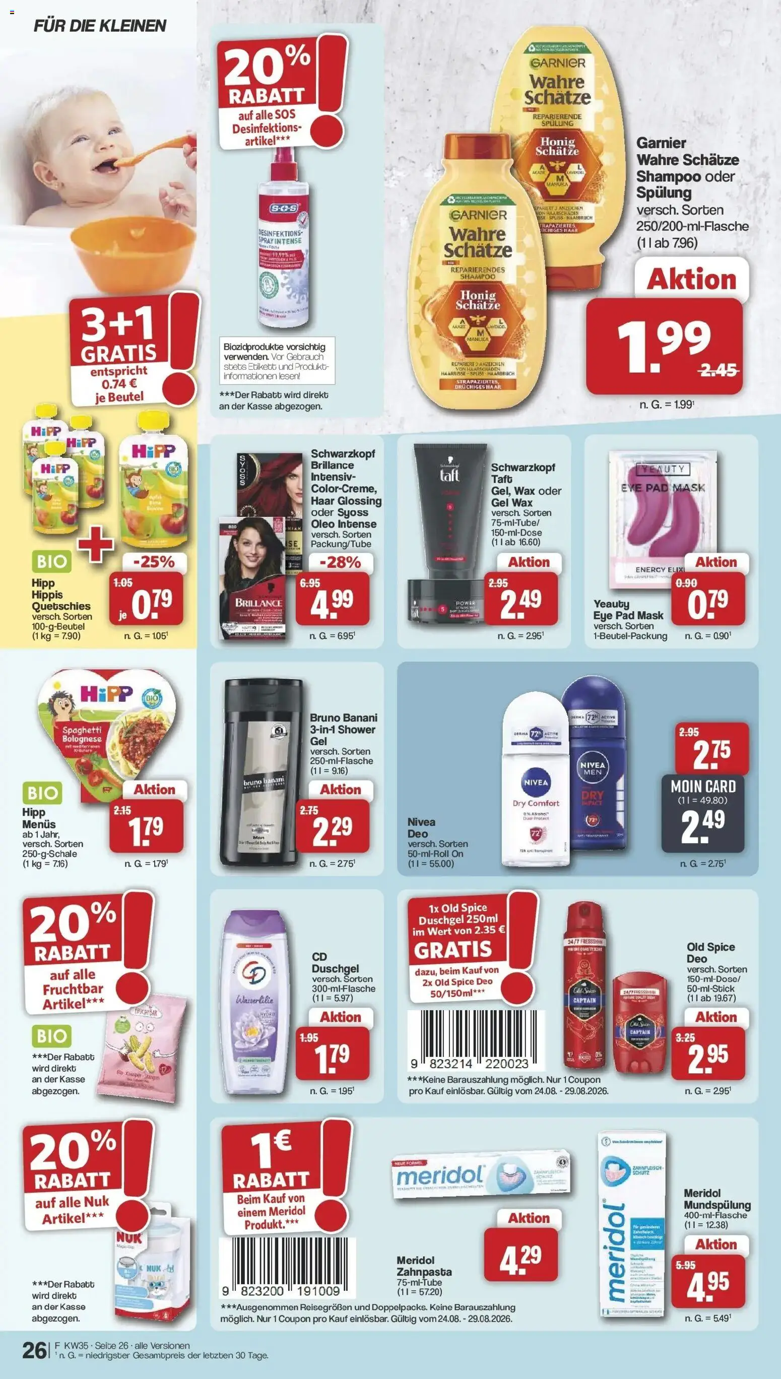 Famila Nordwest Wochenangebote (ab 24.08.2026) zum Blättern | Seite: 30 | Produkte: Spaghetti, Spülung, Duschgel, Zahnpasta