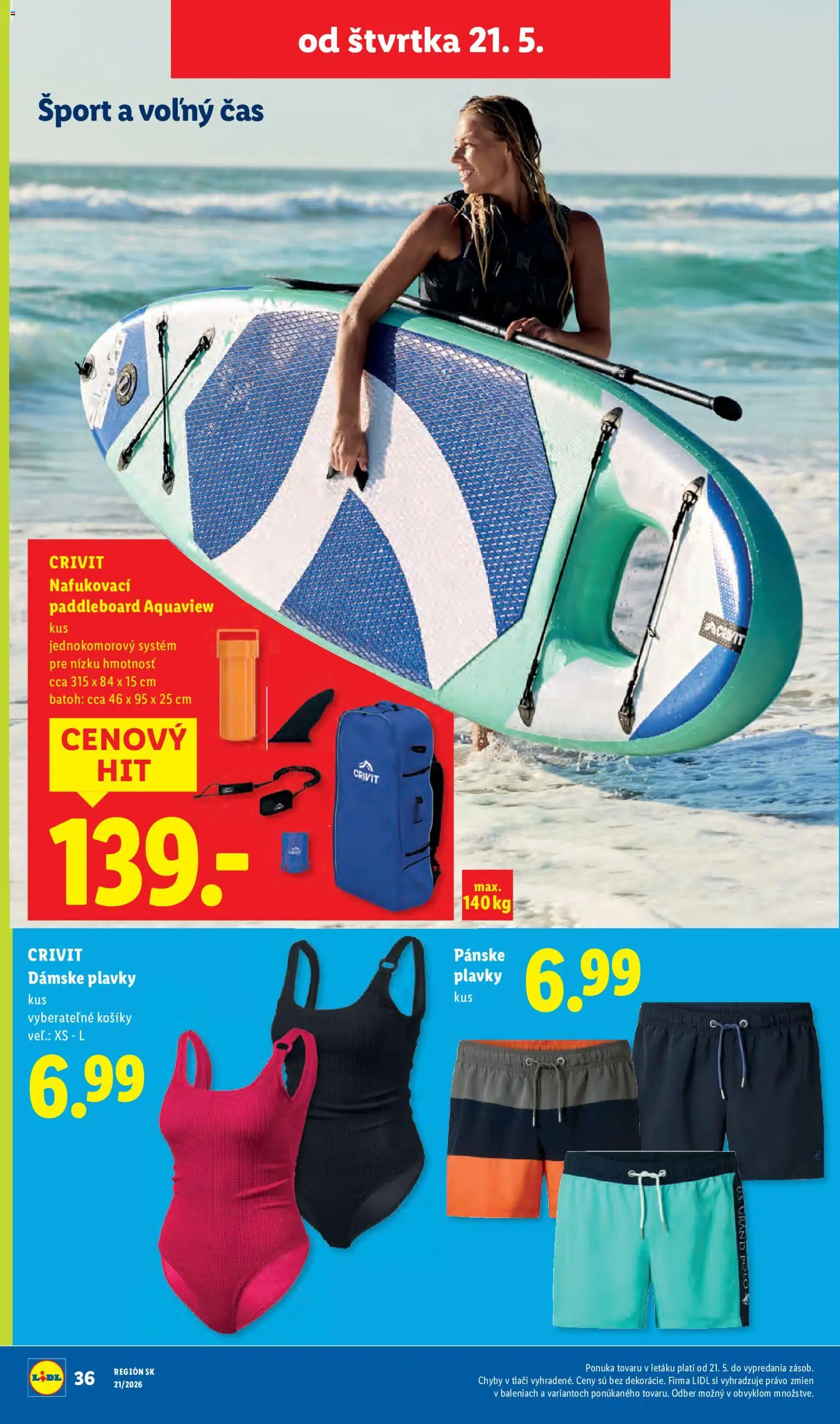 Nové Lidl akcie – leták je platný od 18.05.2026 | Strana: 80 | Produkty: Paddleboard, Batoh, Dámske plavky, Pánske plavky