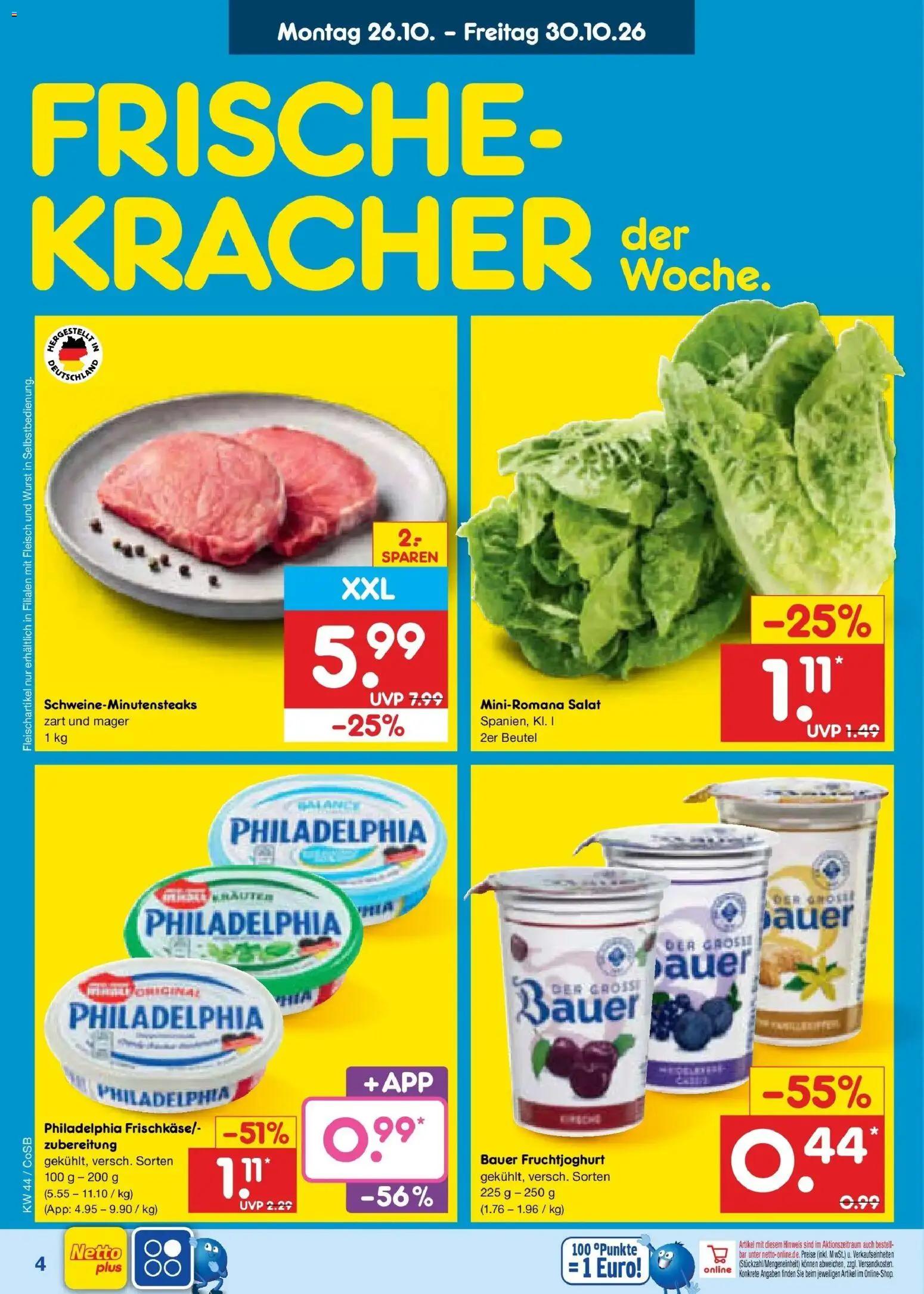 Netto Marken-Discount Prospekt Leipzig – gültig ab 26.10.2026 | Seite: 10 | Produkte: Philadelphia, Fruchtjoghurt, Wurst, Salat