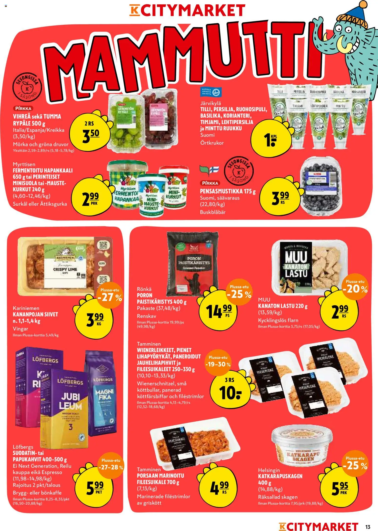 K-Citymarket tarjoukset – voimassa 13/08/2026 alkaen | Sivu: 13 | Tuotteet: Minttu, Kurkut