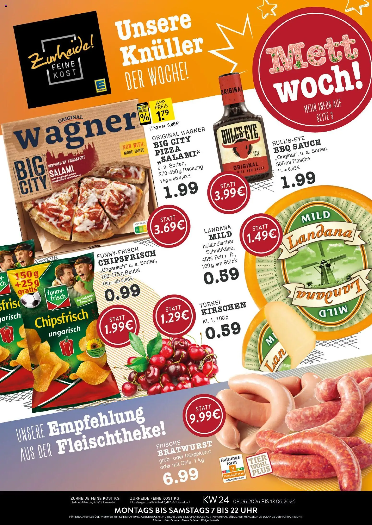 Edeka Zurheide Prospekt – gültig ab 08.06.2026 | Seite: 1 | Produkte: Mozzarella, Kirschen, Salami, Uhr