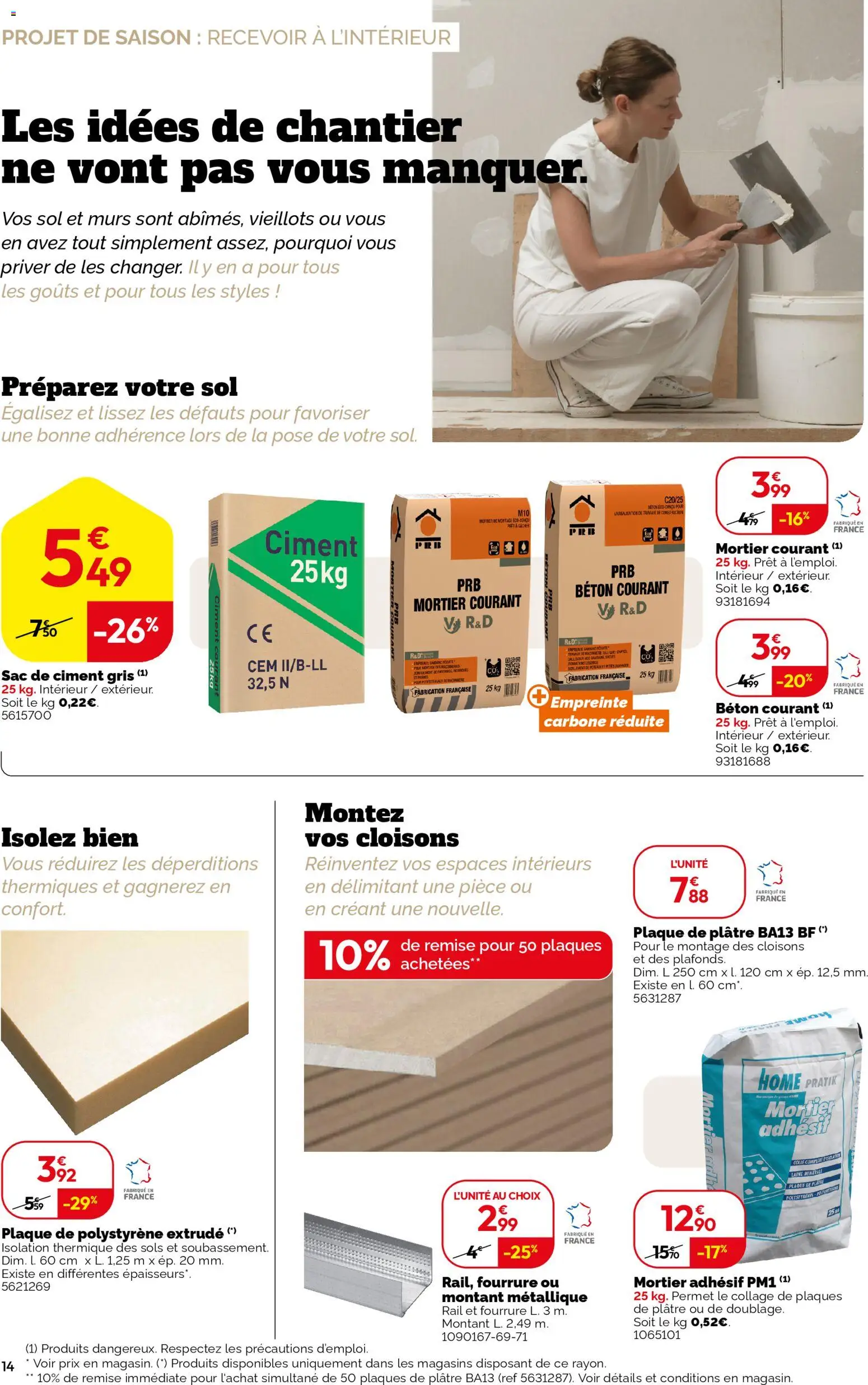 {H1} | Page: 14 | Produits: Sac, Mortier, Plâtre, Colle