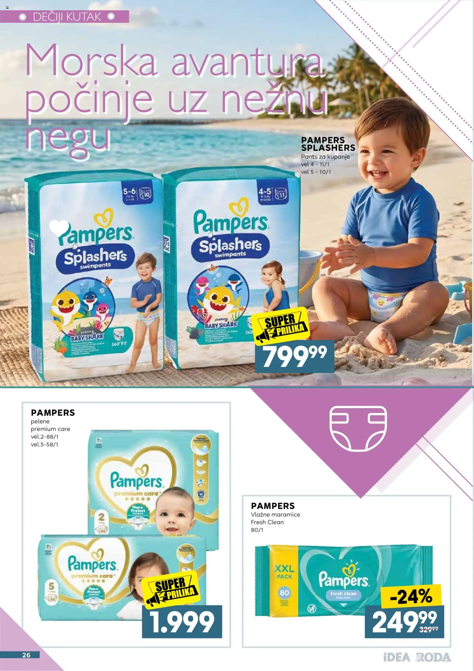 Idea katalog - važi od 11.08.2026 | Strana: 26 | Proizvode: Maramice, Pampers, Vlažne maramice, Pelene