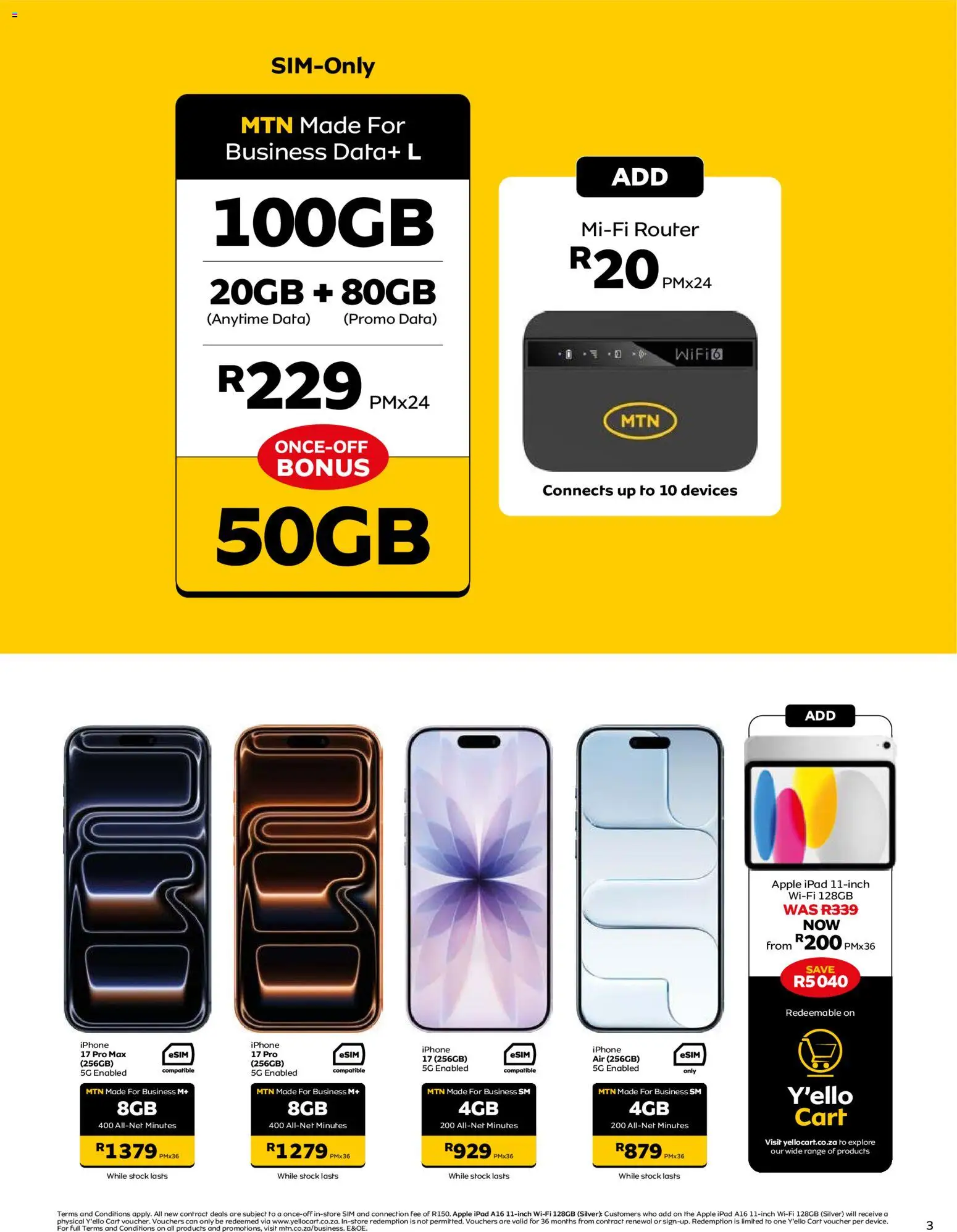 New MTN catalogue – valid from 07.05.2026 | Page: 3 | Products: Data, Sim, Router, Stock