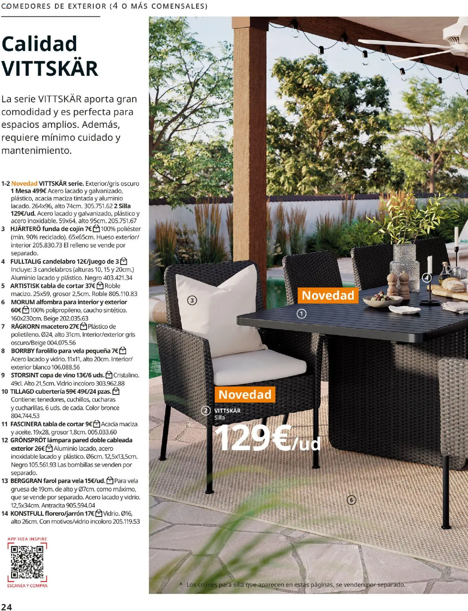 Catálogo IKEA Muebles de exterior │ válido desde el 17/12/2025 | Página: 24 | Productos: Candelabro, Tabla de cortar, Vela, Silla