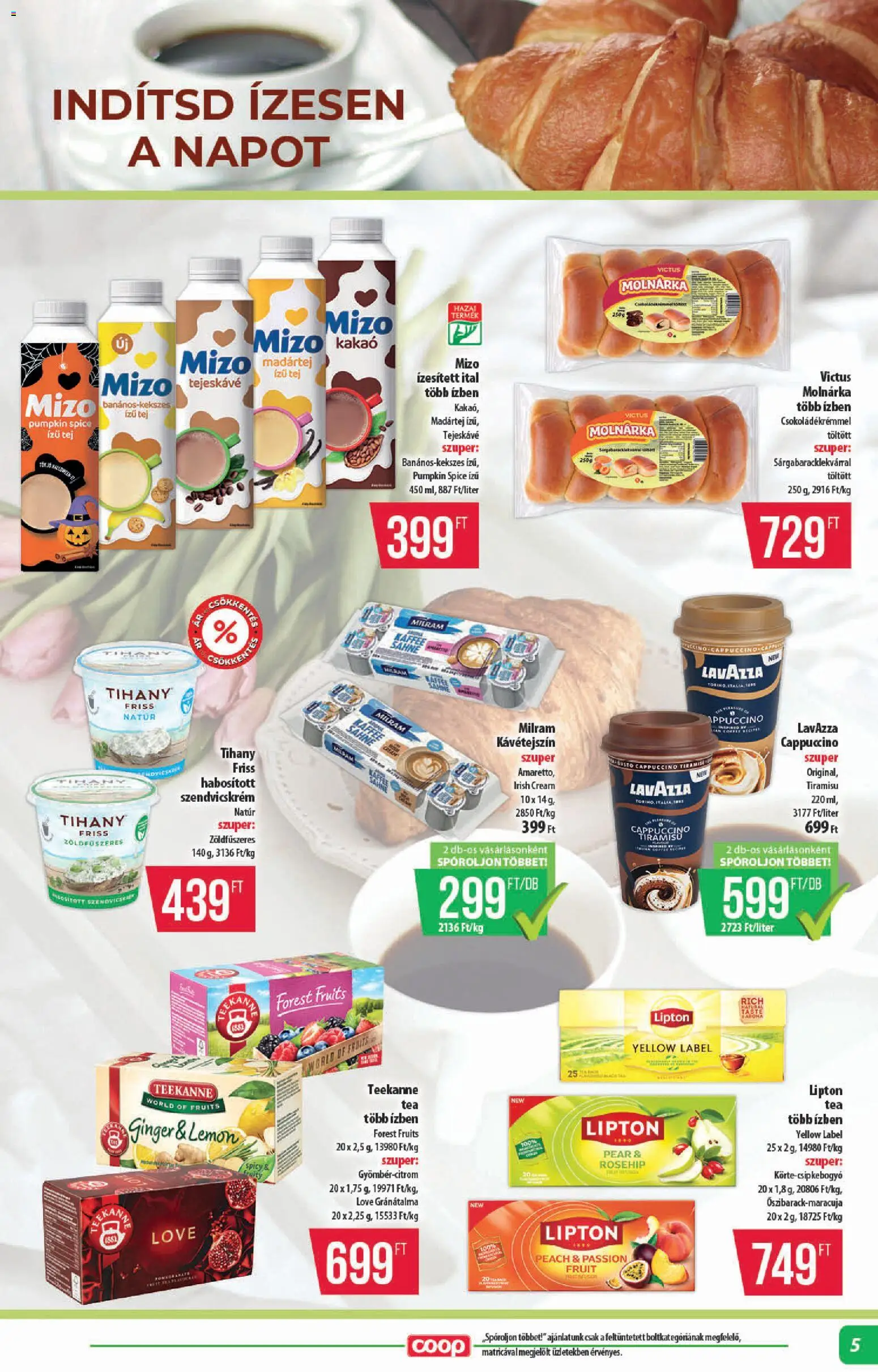 COOP akciós ujság - amely érvényes a következő dátumtól: 2026.10.15. | Oldal: 5 | Termékek: Ízesített, Lavazza, Gránátalma, Tej
