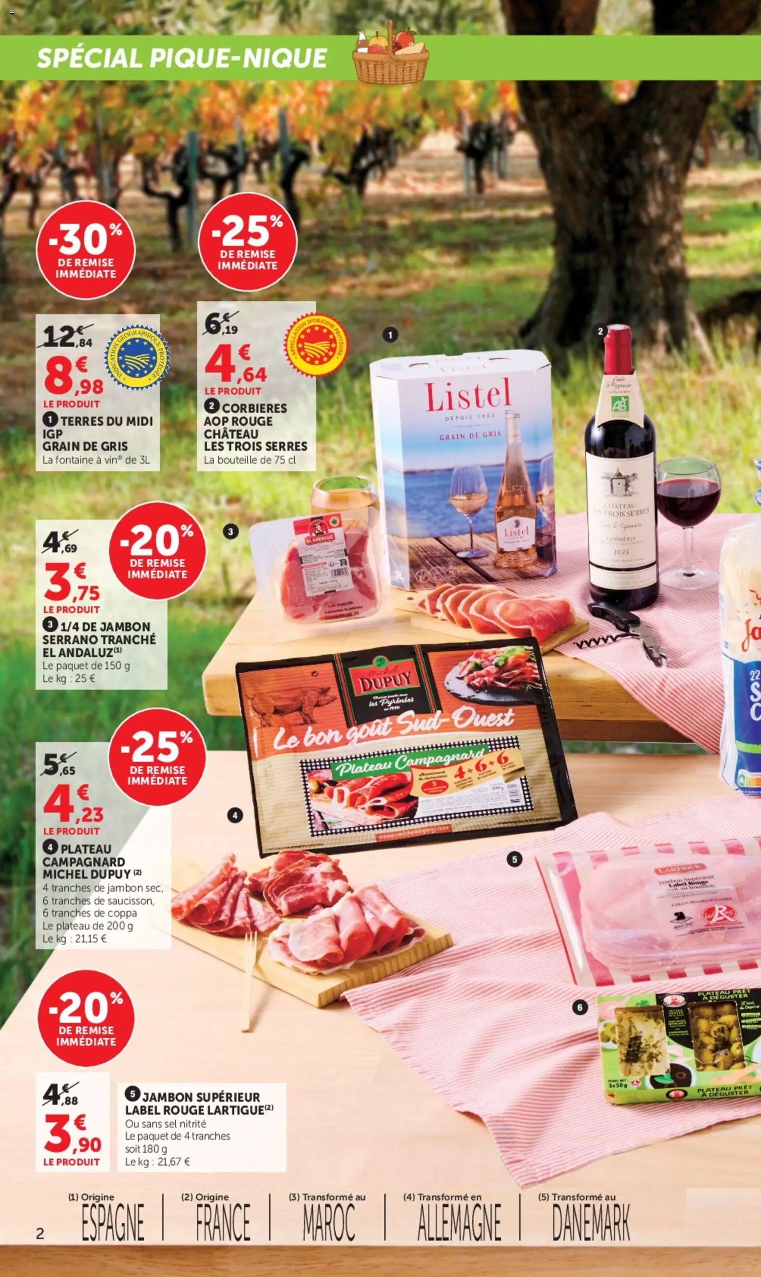 {H1} | Page: 2 | Produits: Plateau, Sel, Jambon