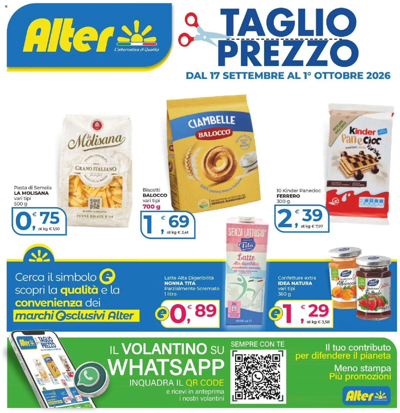 Volantino Alter Discount del 17/09/2026 | Pagina: 1 | Prodotti: Tè, Taglio, Latte, Penne