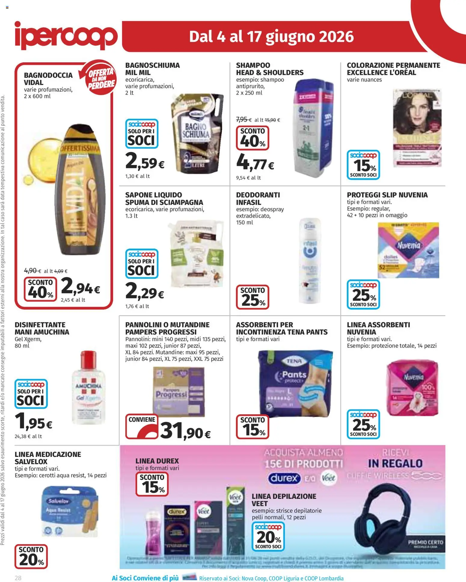 Volantino Ipercoop del 04.06.2026 | Pagina: 28 | Prodotti: Shampoo, Pannolini, Slip, Data