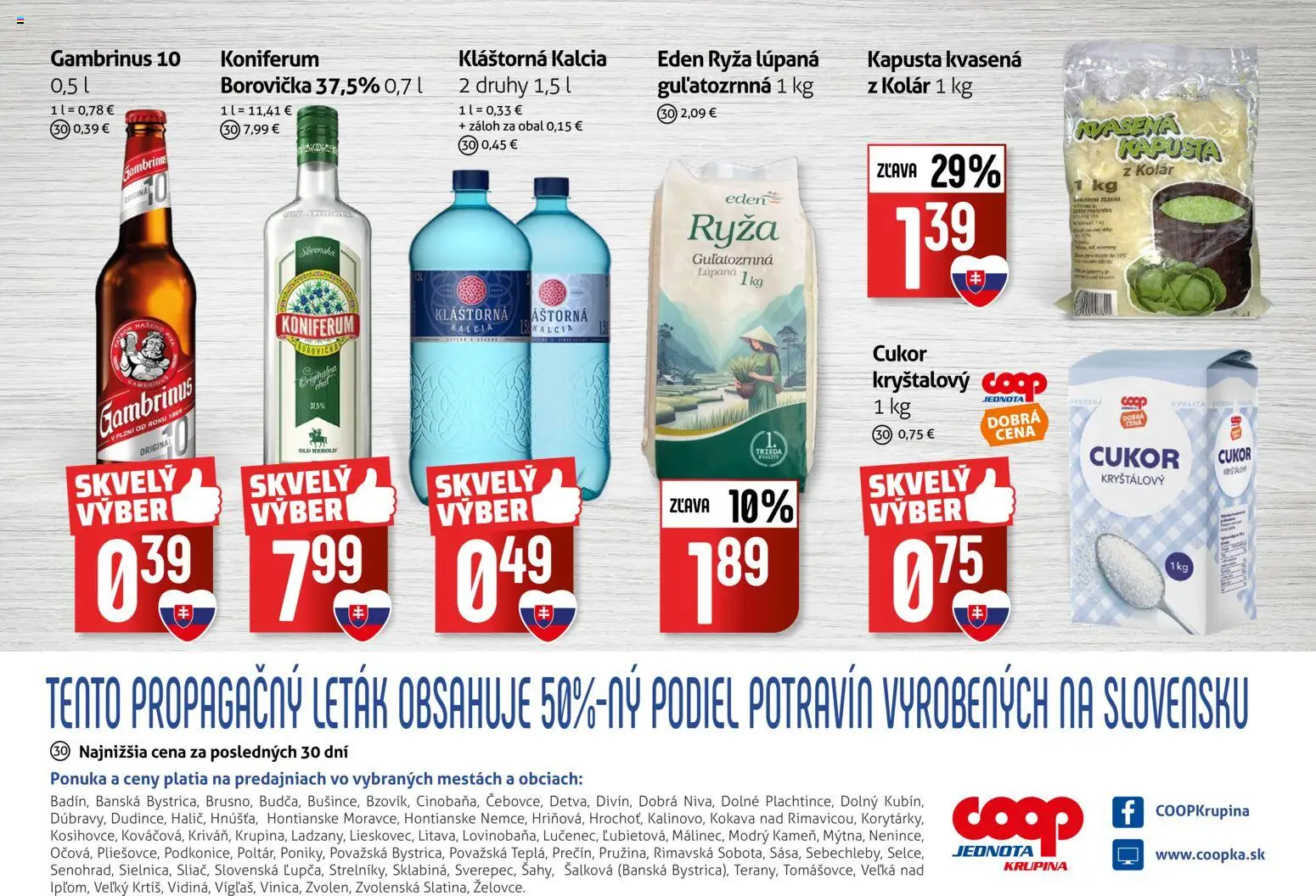 Nové COOP Jednota akcie – leták je platný od 15.10.2026 | Strana: 2 | Produkty: Kapusta, Ryža, Cukor, Gambrinus
