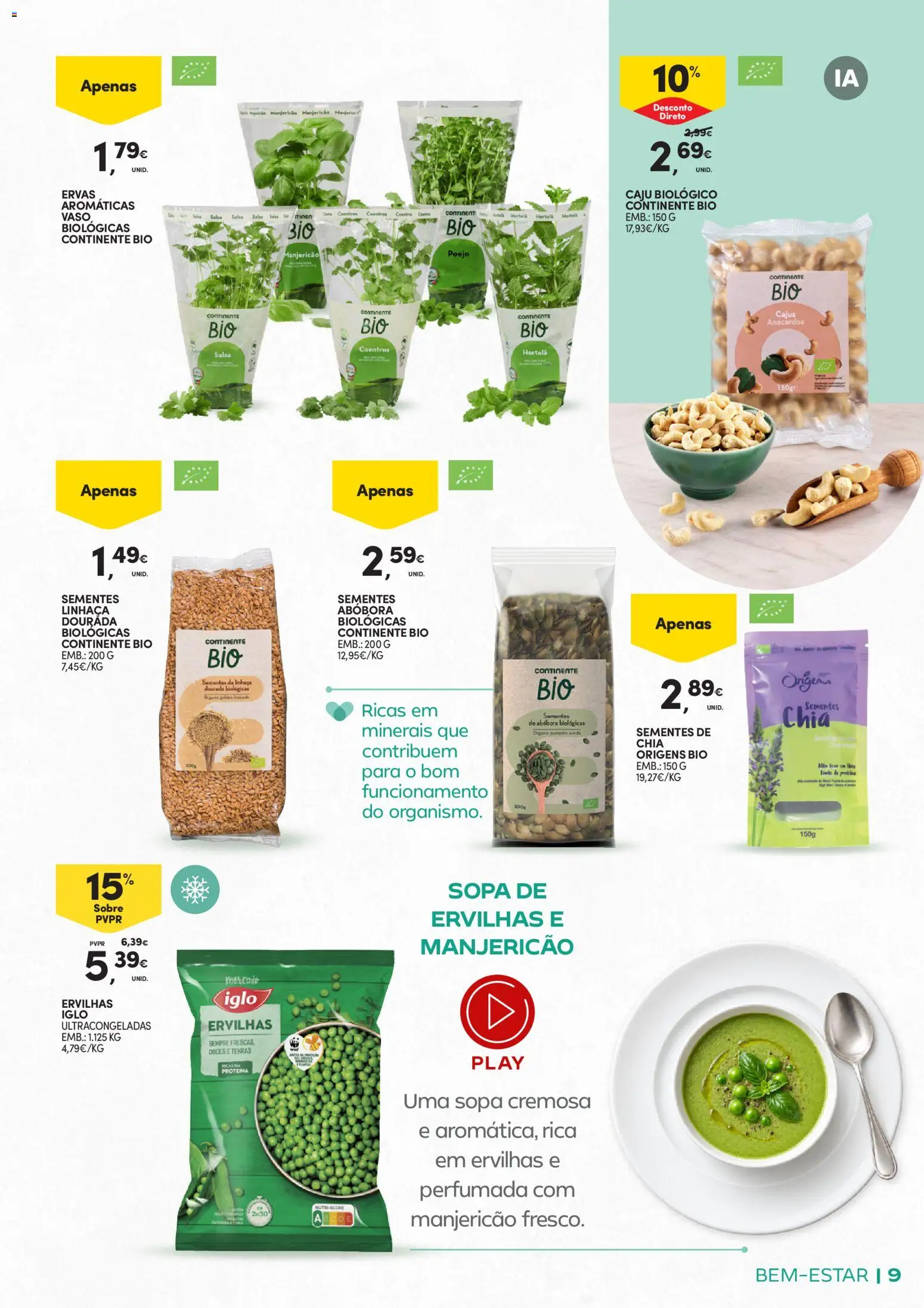 Continente Bem-Estar Assim toda a gente come melhor │ válido de 20/10/2026 | Página: 9 | Produtos: Salsa, Sopa, Vaso, Proteina