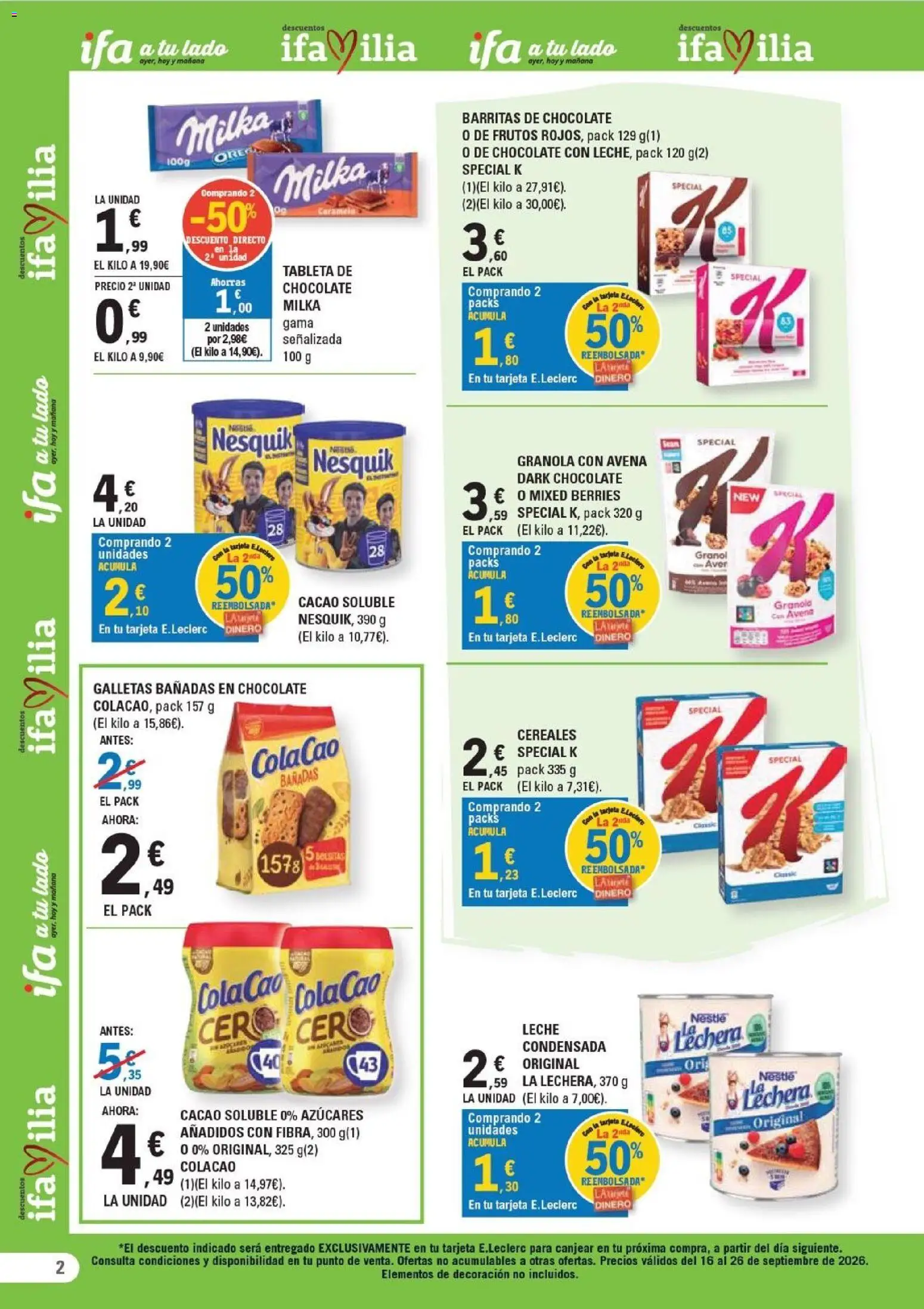 E.Leclerc - León │ válido desde el 16/09/2026 | Página: 2 | Productos: Leche, Chocolate, Decoración, Cacao