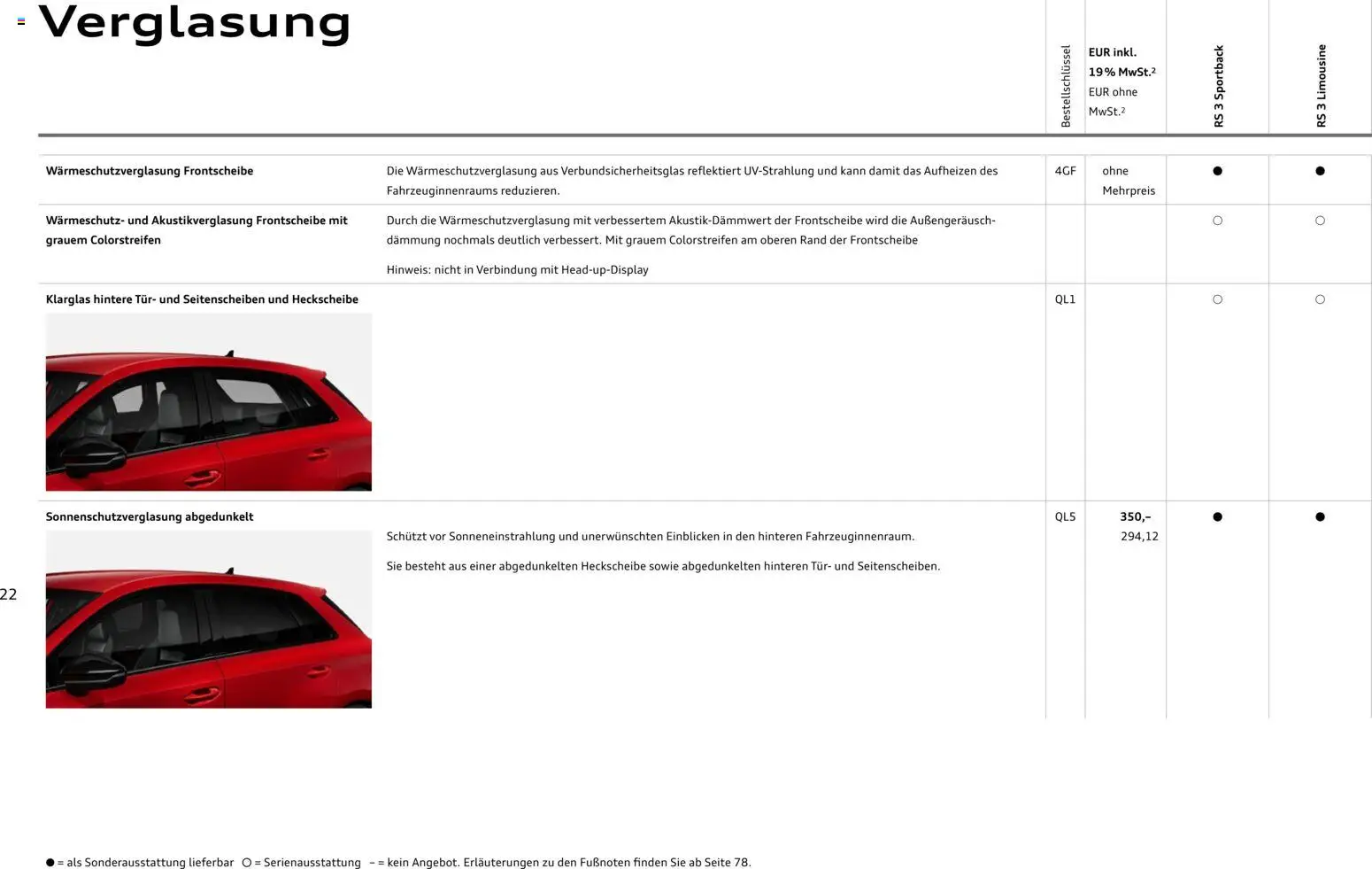 Audi RS 3 Sportback / RS 3 Limousine – gültig ab 28.10.2025 | Seite: 22